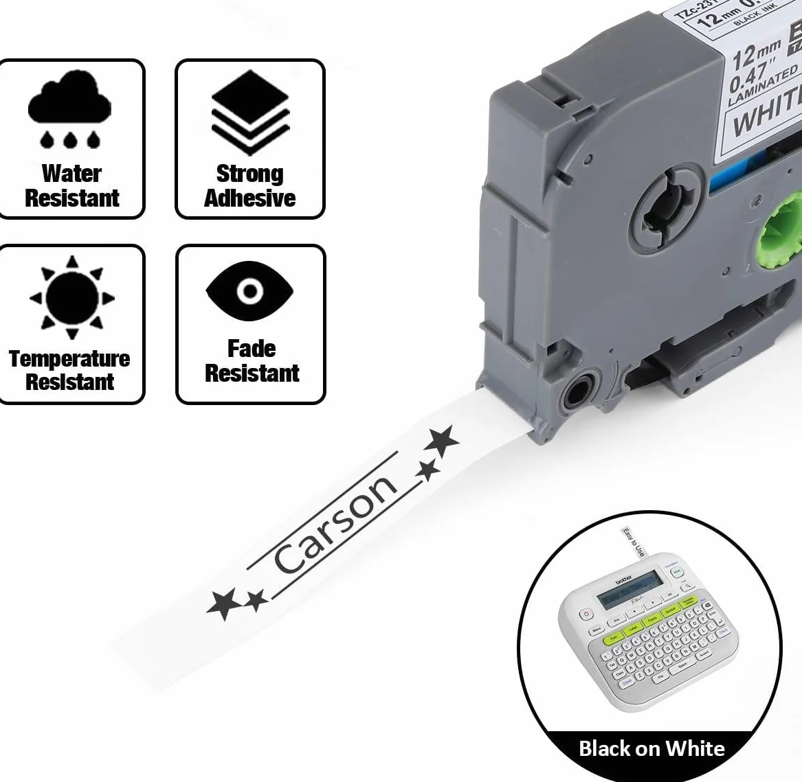 6 sztuk etykiet w różnych kolorach, taśmy 12 mm x 8 m do drukarki Brother TZe, kompatybilne z Brother P-Touch PT-1000, czarne na białym / czerwonym / niebieskim / żółtym/zielonym/przezroczystym
