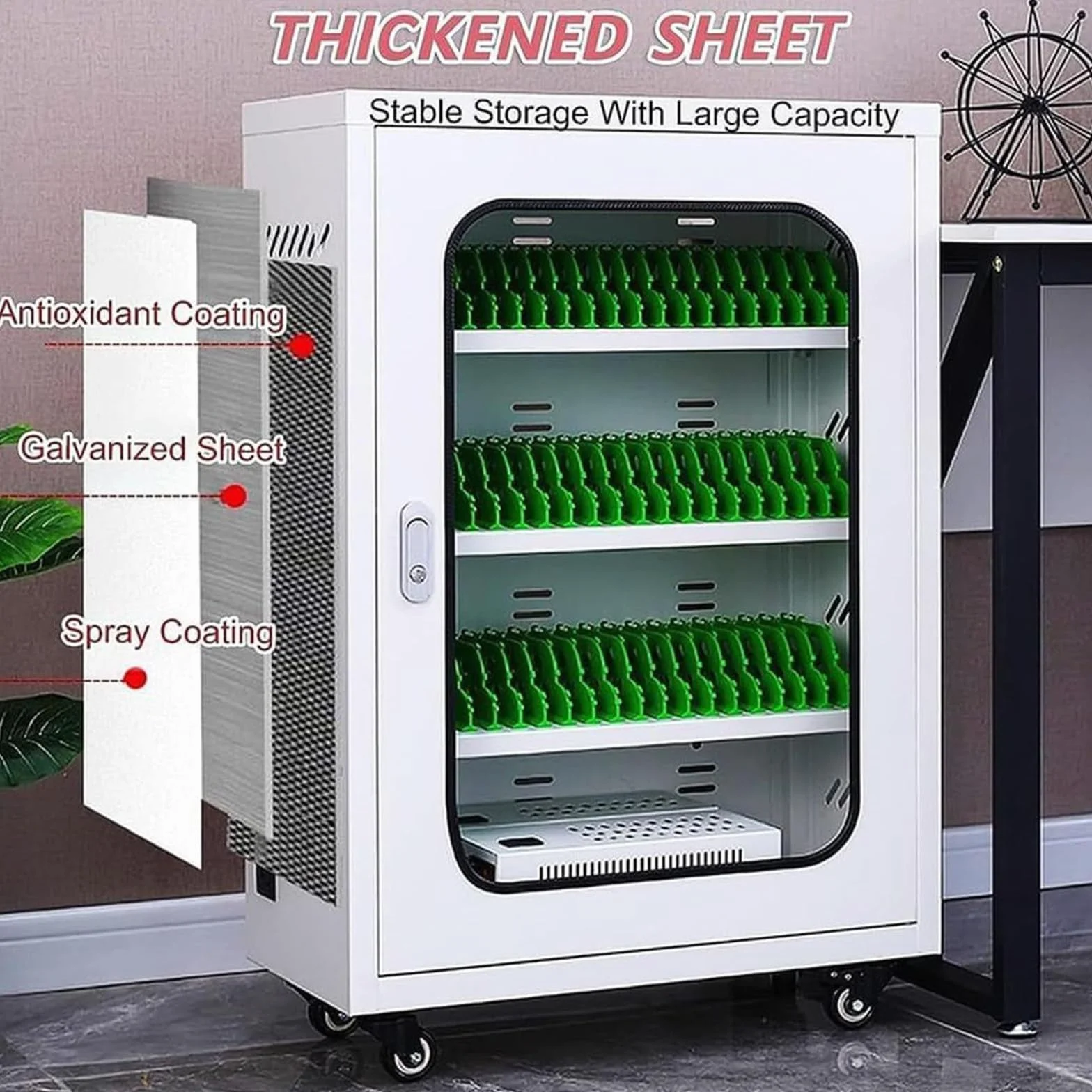 Szafka ładująca i synchronizacyjna, bardzo bezpieczna szafka ładująca i do przechowywania, wiele tabletów, z miejscem na 12-60 tabletów, odporne na temperaturę drzwi i wentylator, 40 slotów
