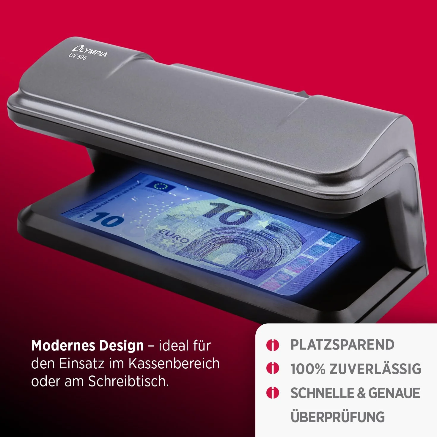 Olympia Urządzenie do sprawdzania banknotów UV 586 | tester banknotów | inspektor fałszywych banknotów z lampą UV 9 W | kontrola banknotów i banknotów | tester banknotów | bez aktualizacji