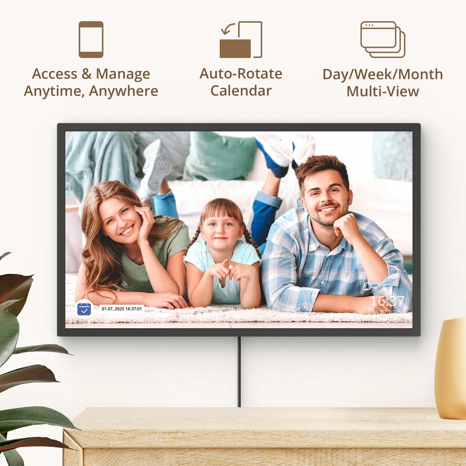 Dragon Touch Kalendarz, 81.3 cm cyfrowy kalendarz 2025, rodzinny planer ścienny, interaktywny ekran dotykowy 1080p Full HD, inteligentny wykres obowiązków i organizacja domu, prezent dla zapracowanych