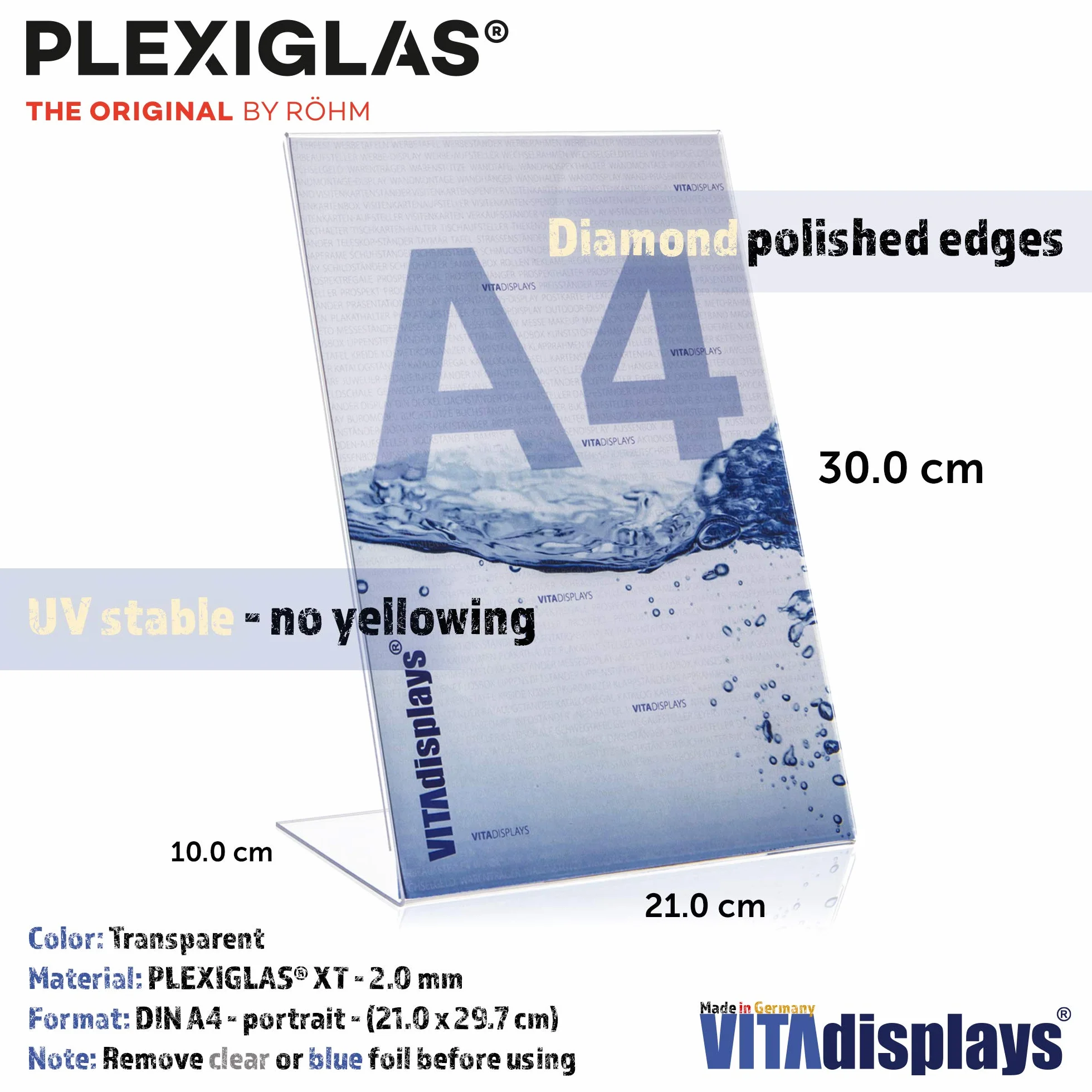 VITAdisplays® stojak DIN A4 L/stojak reklamowy, ukośny, szkło akrylowe, przezroczysty