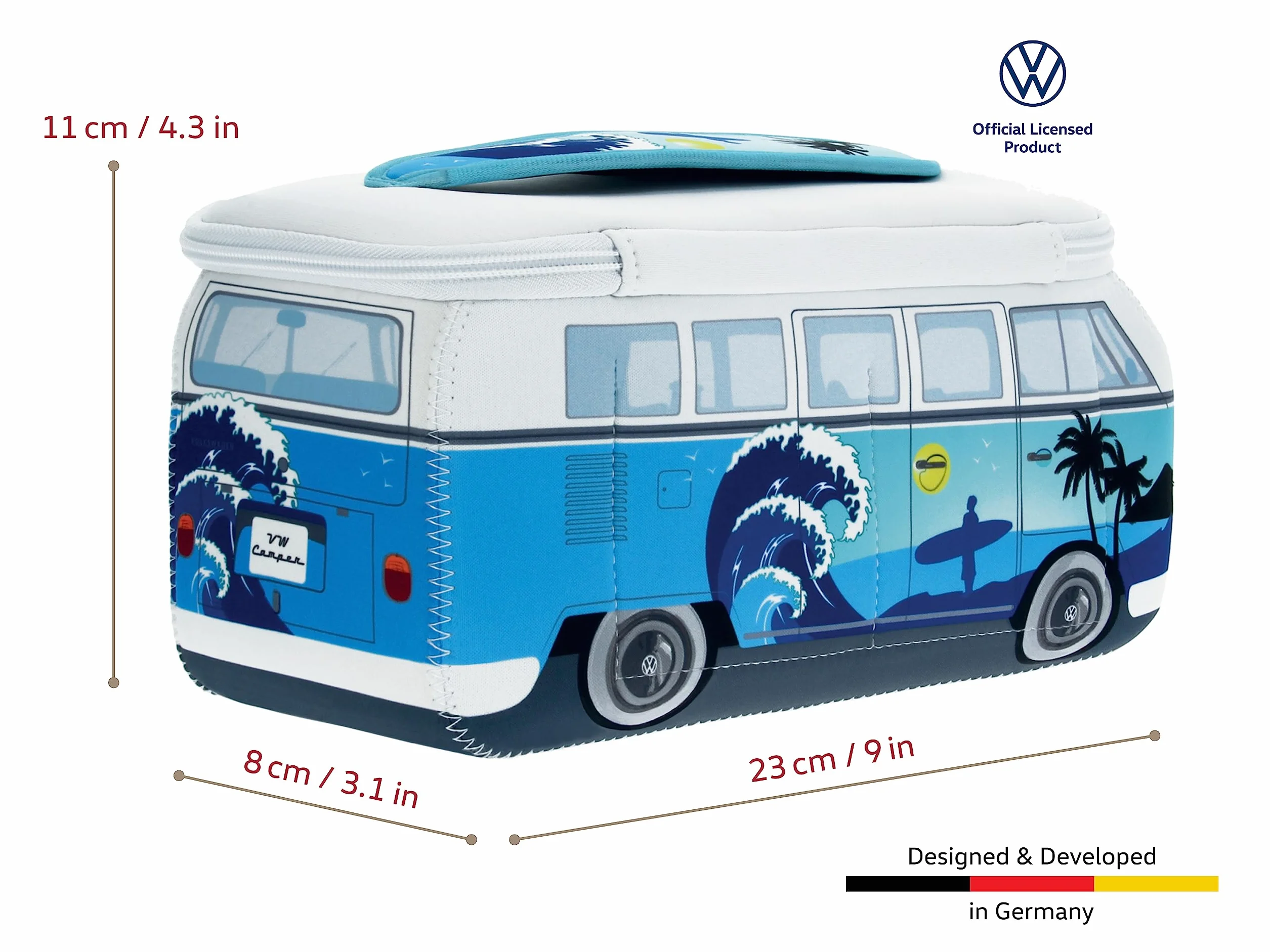 BRISA VW Collection – Volkswagen Neopren uniwersalna kosmetyczka do makijażu, podróżna torba apteczna, piórnik T1 Bulli Bus (surfingowy/jasnoniebieski/mały)