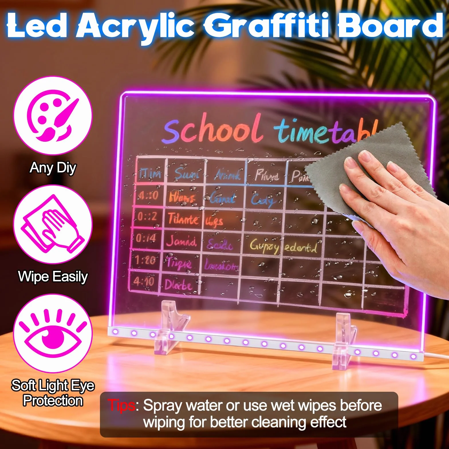 Tablica kreślarska LED akrylowa 35x25 cm 7 kolorów regulowana podstawa