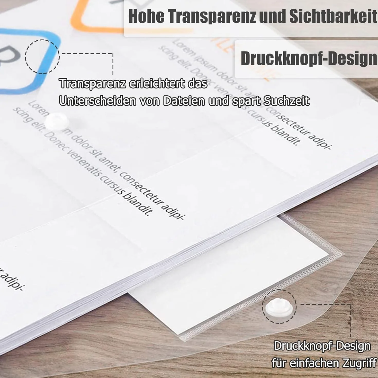 Teczka na dokumenty A4, 30 sztuk, wodoszczelna teczka na dokumenty A4, z 11 otworami, zapięcie na rzepy i kieszenią na etykiety, przezroczysta teczka A4 do organizowania dokumentów (30)