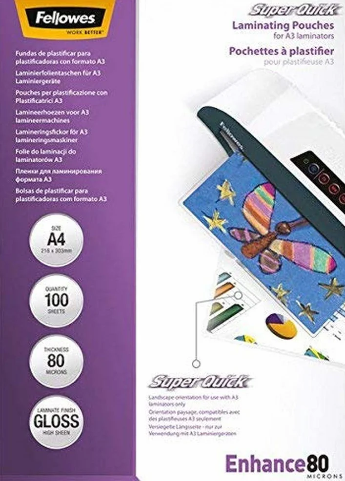 Fellowes 5440001 Folia do Laminowania, Przezroczysty, A4 / 80 Mikron