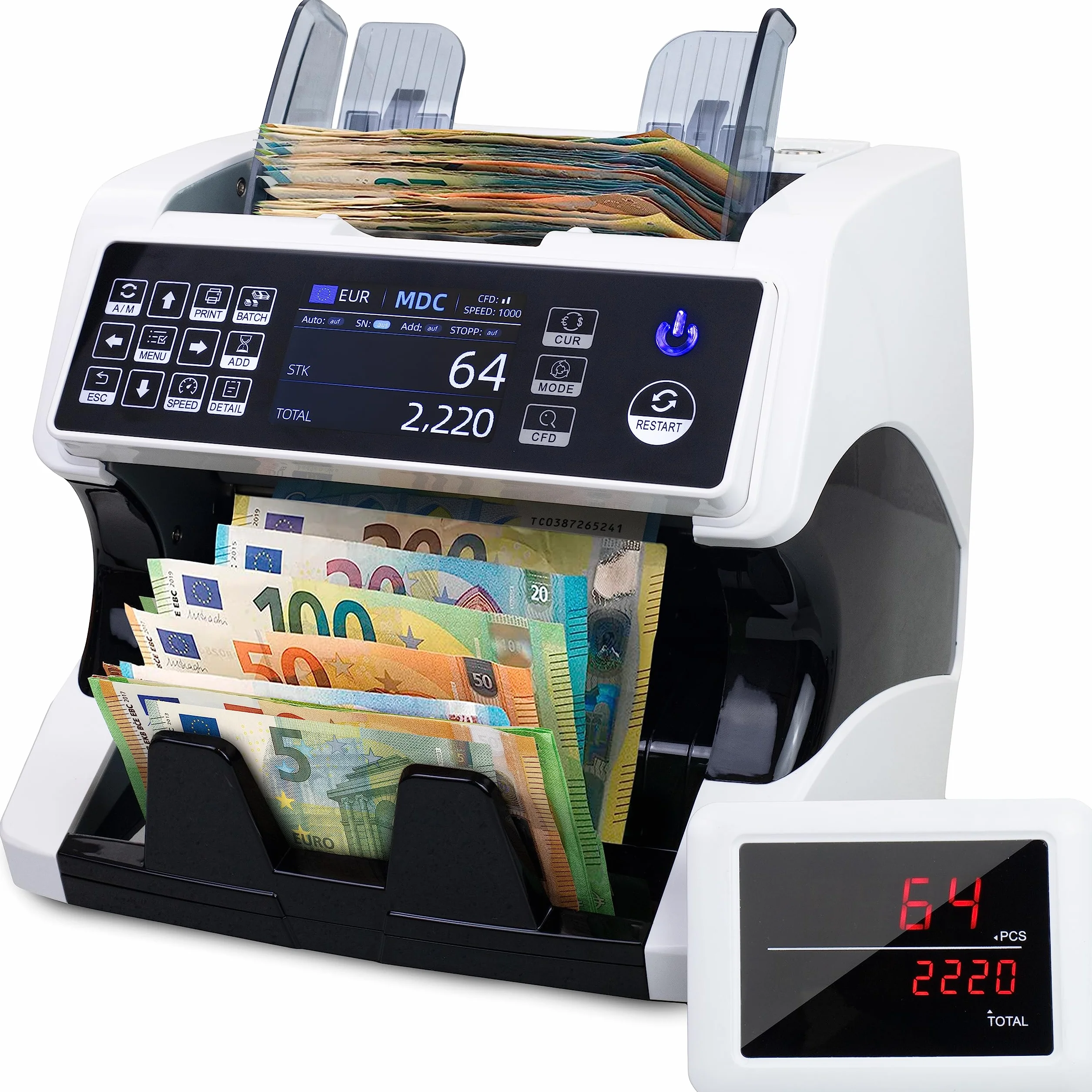 Maszyna do liczenia banknotów MV-500 UV MG IR DD 2CIS dokładna EUR USD GBP SEK CHF