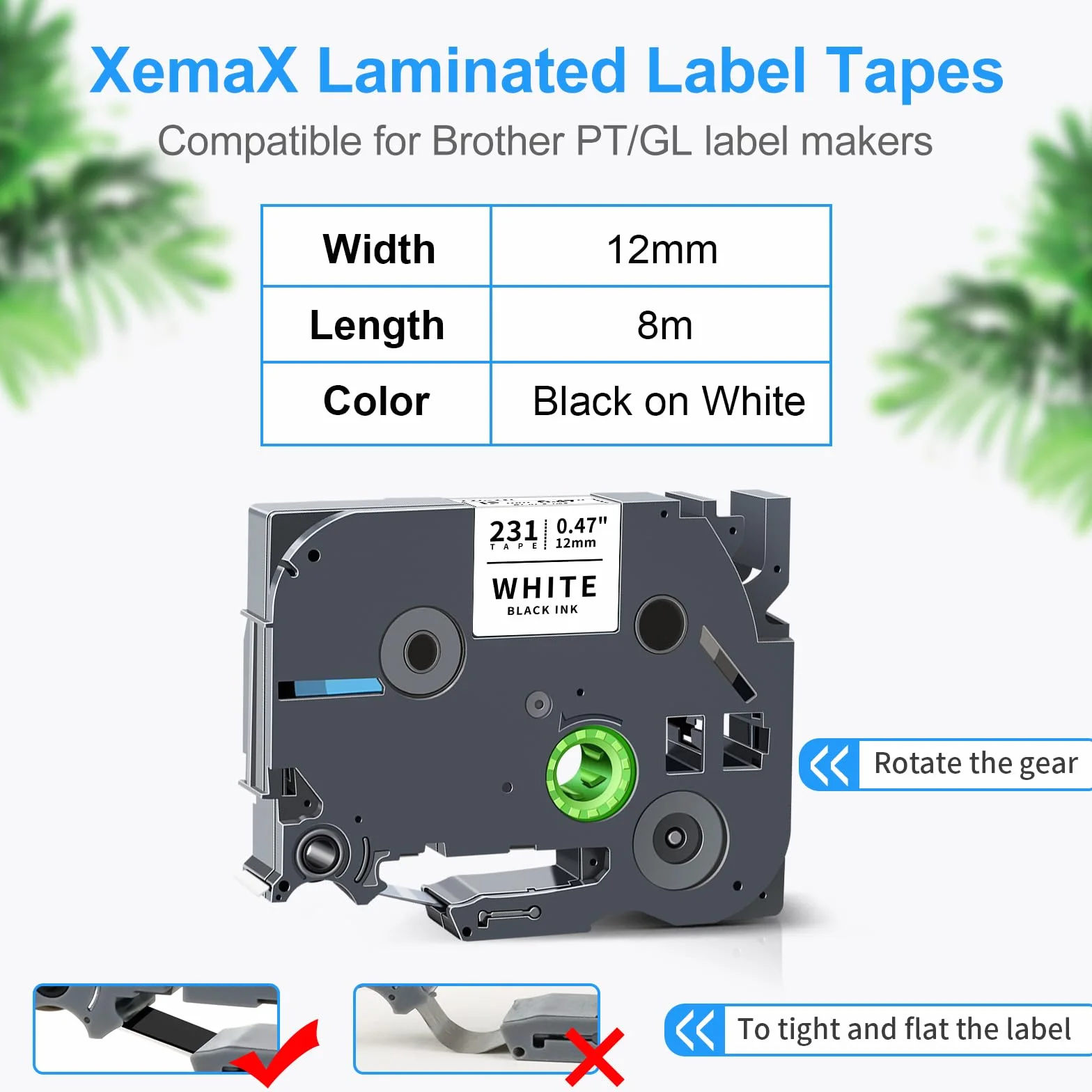 3x XemaX Kompatybilna z Brother P touch Taśma do Etykiet 12mm TZc-231 TZ-231 AZe-231 Czarny Tekst na Białym tle do Brother Etykieciarka PT E110 H100R H110 H101C H108 E100 H100LB H105