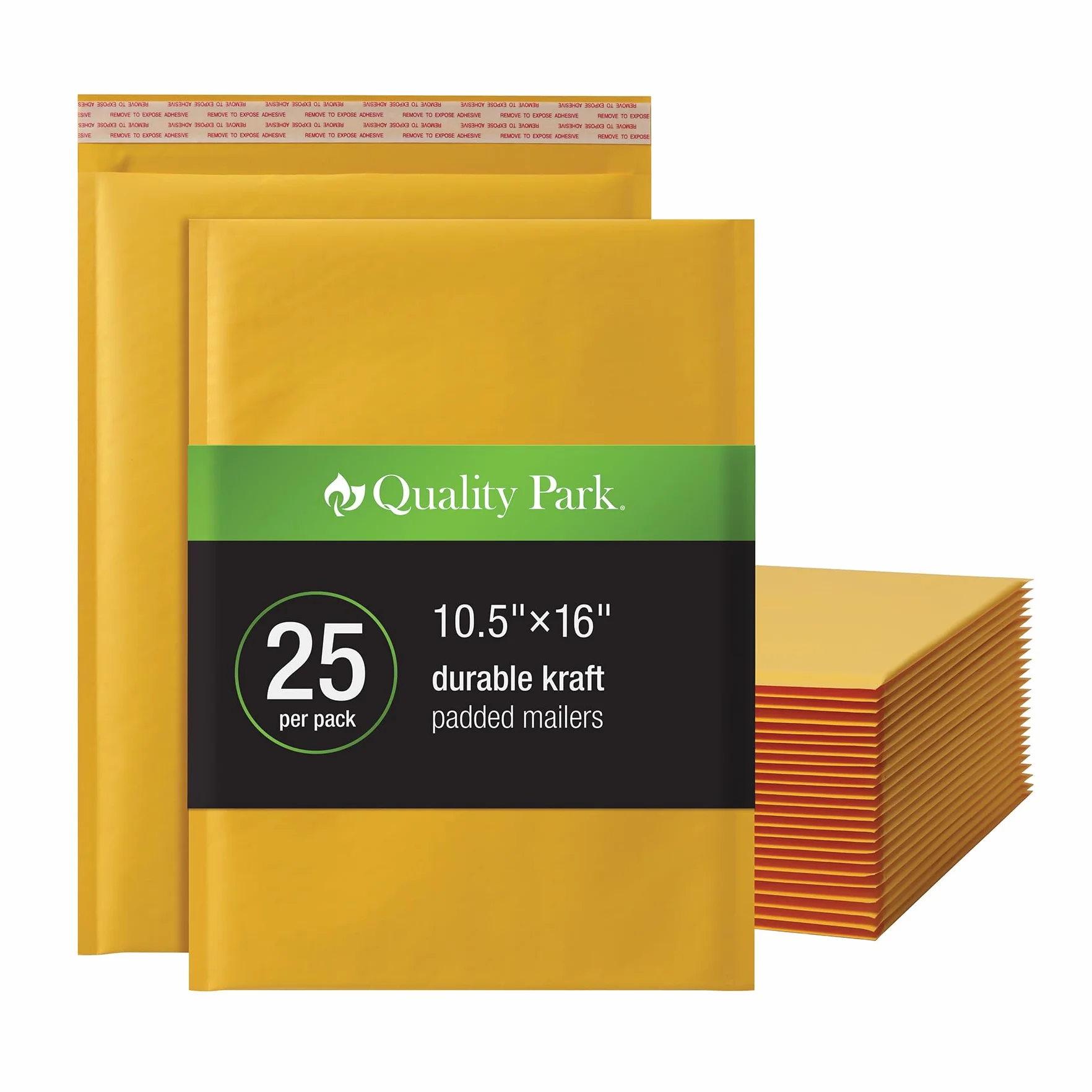Quality Park Duże koperty bąbelkowe, 10,5 x 15 kopert wysyłkowych, trwałe brązowe koperty wyściełane Kraft, zapięcie na pasek Redi, 25 / pudełko (QUA85763)