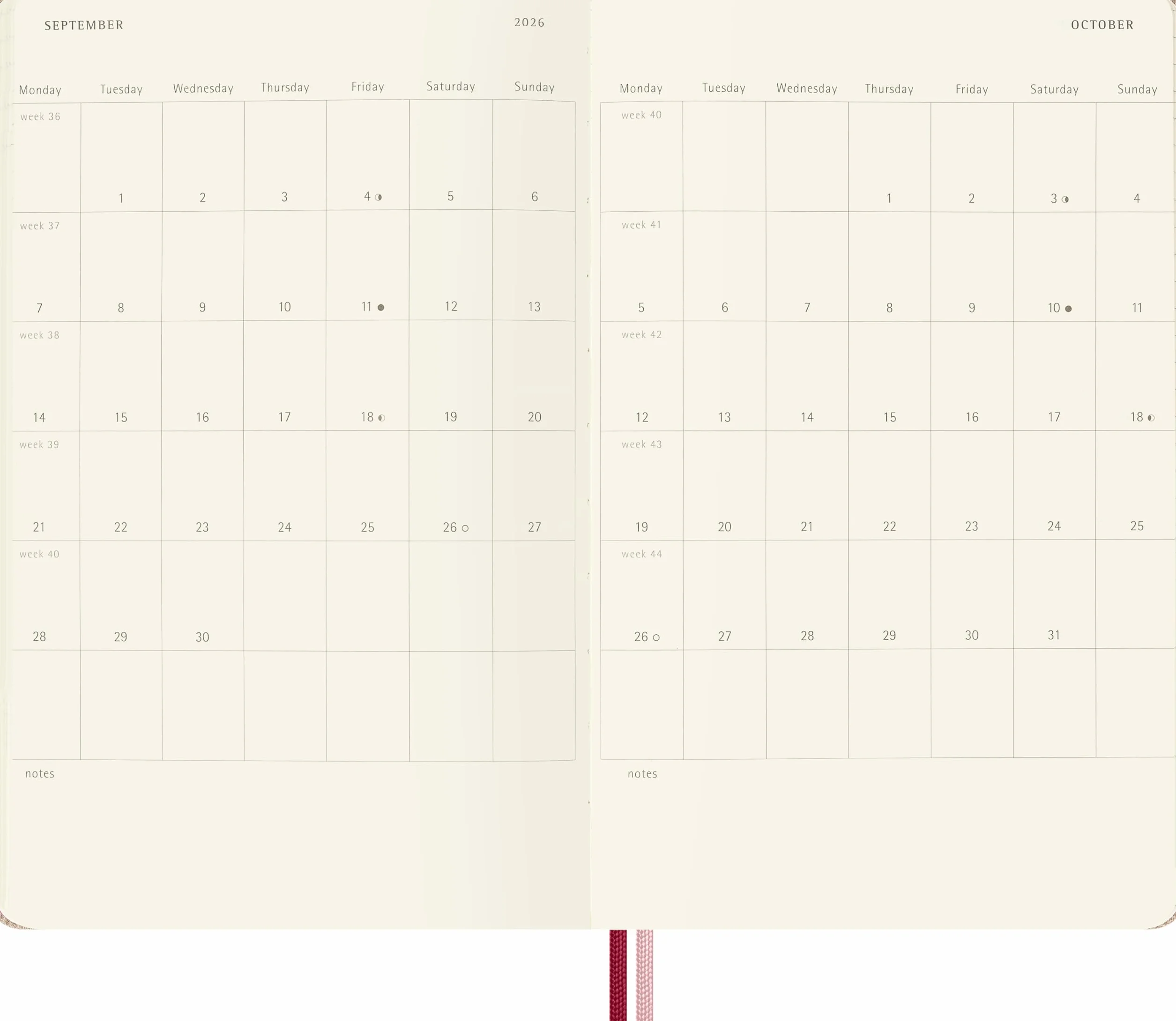 Moleskine 18 Monate Sakura Wochen Notizkalender limitierte Ausgabe 2026/2027, L/A5, 1 Wo = 1 Seite, rechts linierte Seite, fester Einband