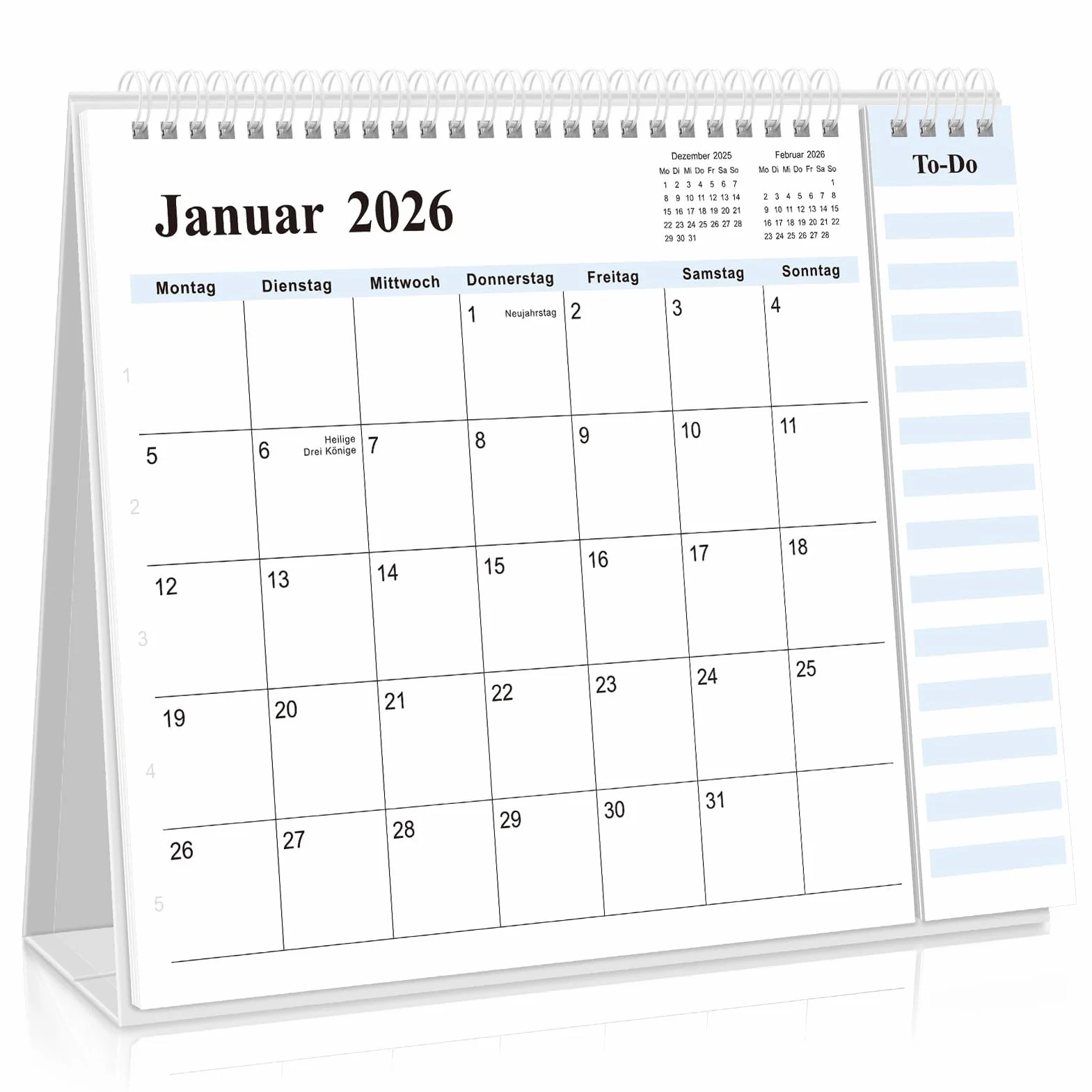 SKYDUE Kalendarz stołowy 2026, kalendarz od listopada 2025 do grudnia 2026, kalendarz stojący 2026, do postawienia, kalendarz miesięczny z widokiem miesiąca, odrywana lista, 27 x 23 x 7,8 cm