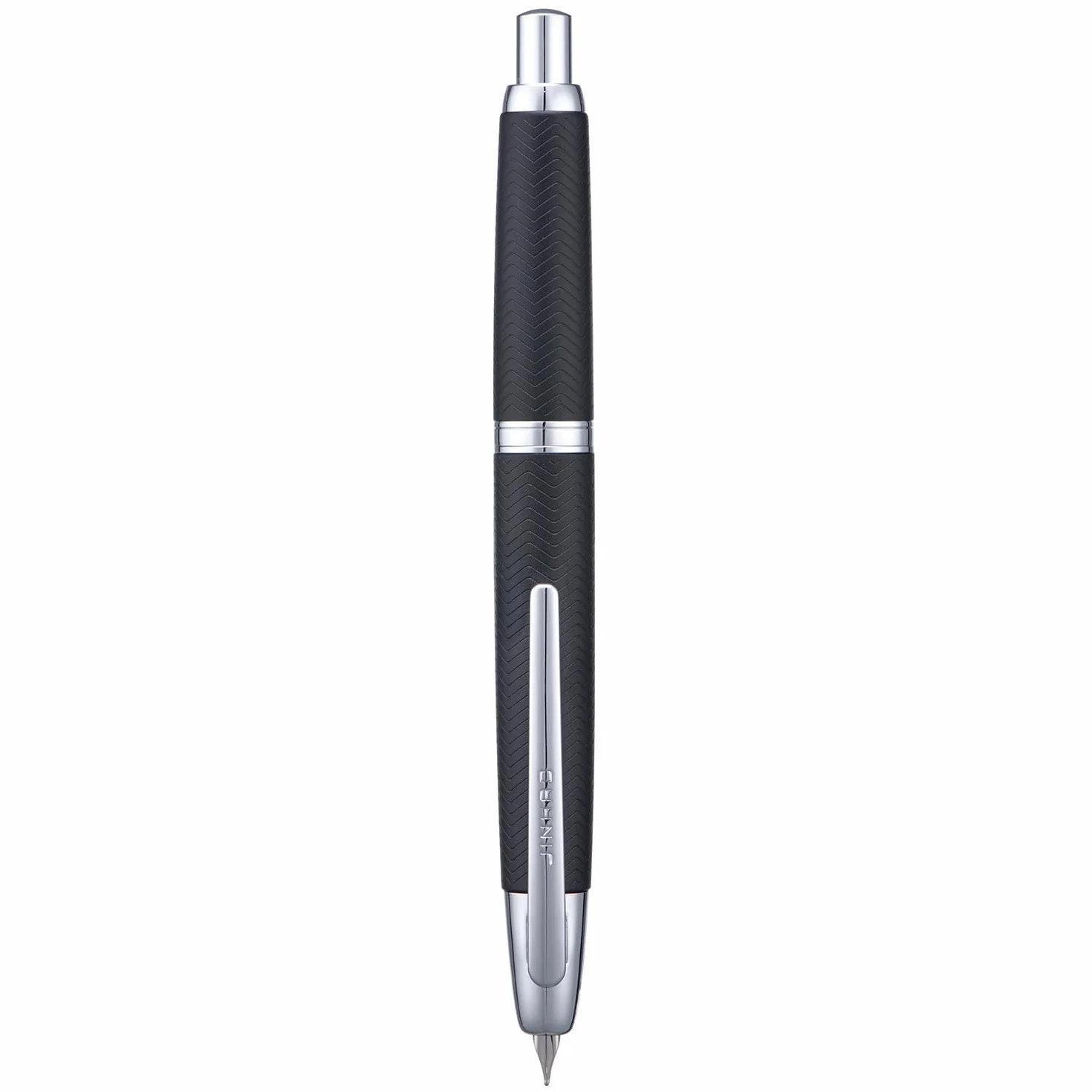 Jinhao 10 - Pióro wieczne do prasowania z pudełkiem, chowaną cienką końcówką ekstra fine z falistym matowym czarnym chromem i konwerterem (srebrny klips)