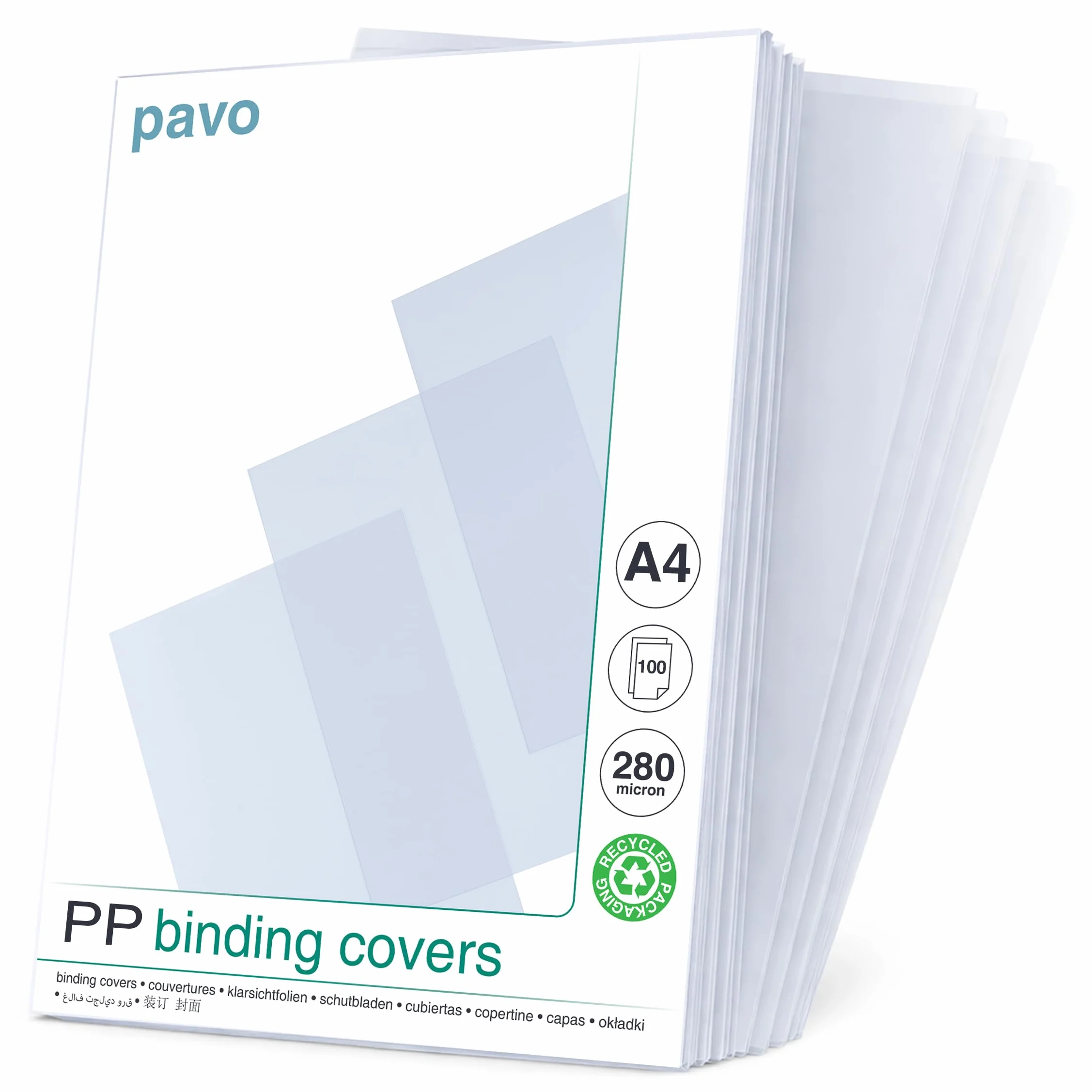 Pavo - PREMIUM białe MATOWE okładki do bindowania A4, folia PP (Polipropylen), Grubość 300 mikronów, 100 sztuk, 8032327