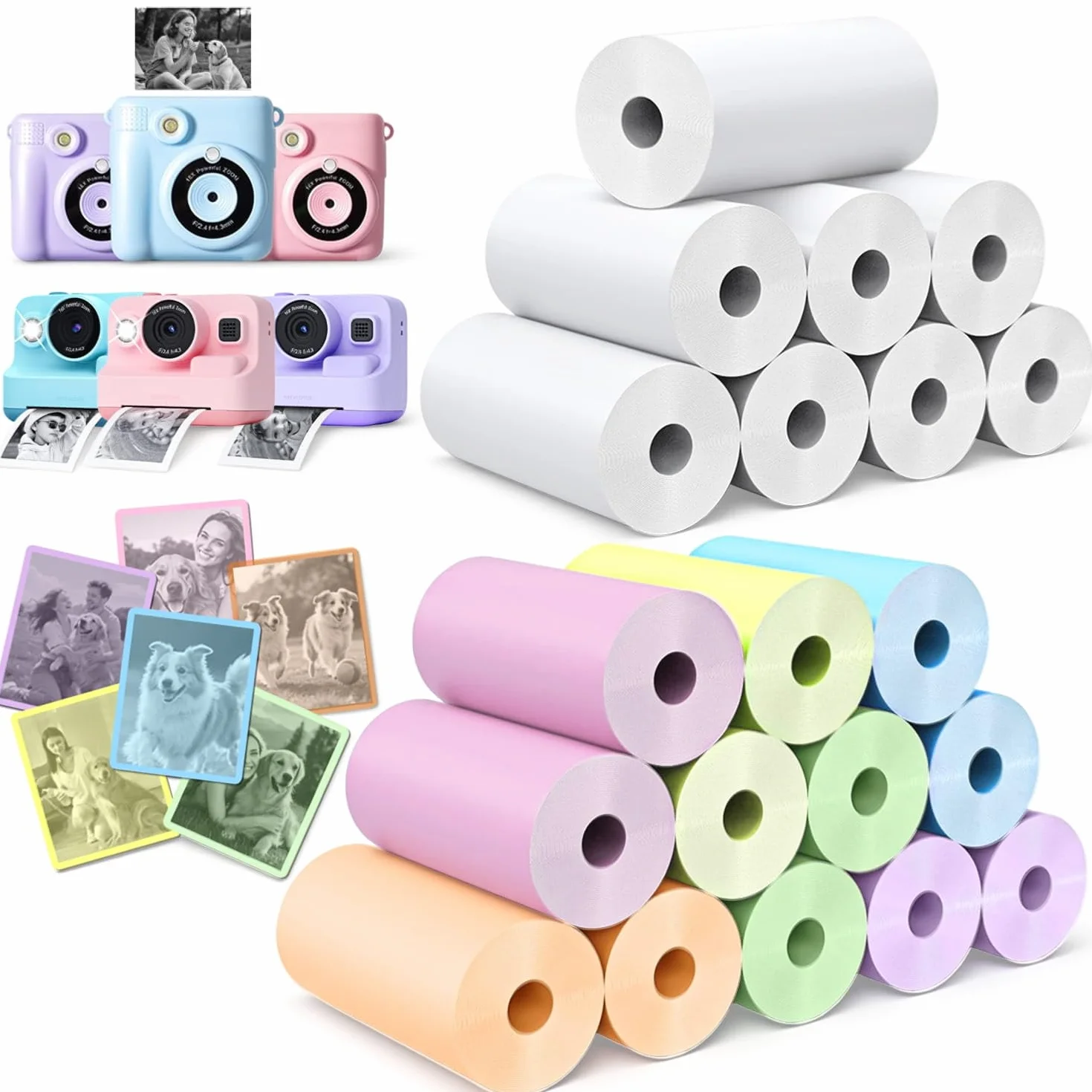 20 rolek natychmiastowego wkładu do aparatu fotograficznego, wkład papieru HD Kidizoom do aparatu fotograficznego dla większości dzieci, aparat natychmiastowy, bez BPA, 2,5 cm x 5,7 cm