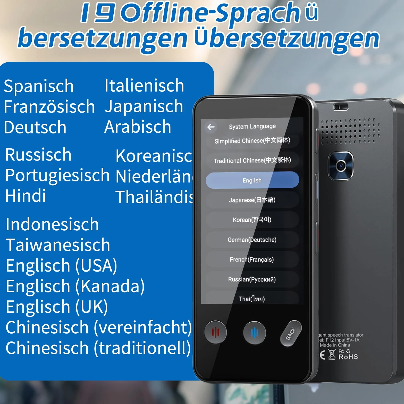 Urządzenie do tłumaczenia językowego, 143-językowy inteligentny tłumacz AI, tłumaczenie offline i natychmiastowe tłumaczenie dwukierunkowe, nauka podróżnych prezentów biznesowych