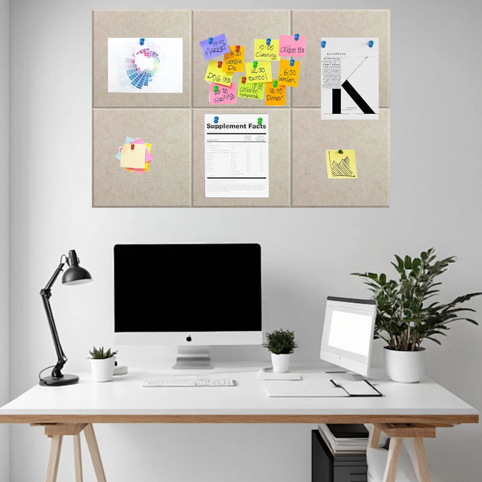 Filcowa tablica korkowa samoprzylepna 90 x 60 cm ciemny wielbłąd 6 sztuk 30 x 30 cm dekoracyjna