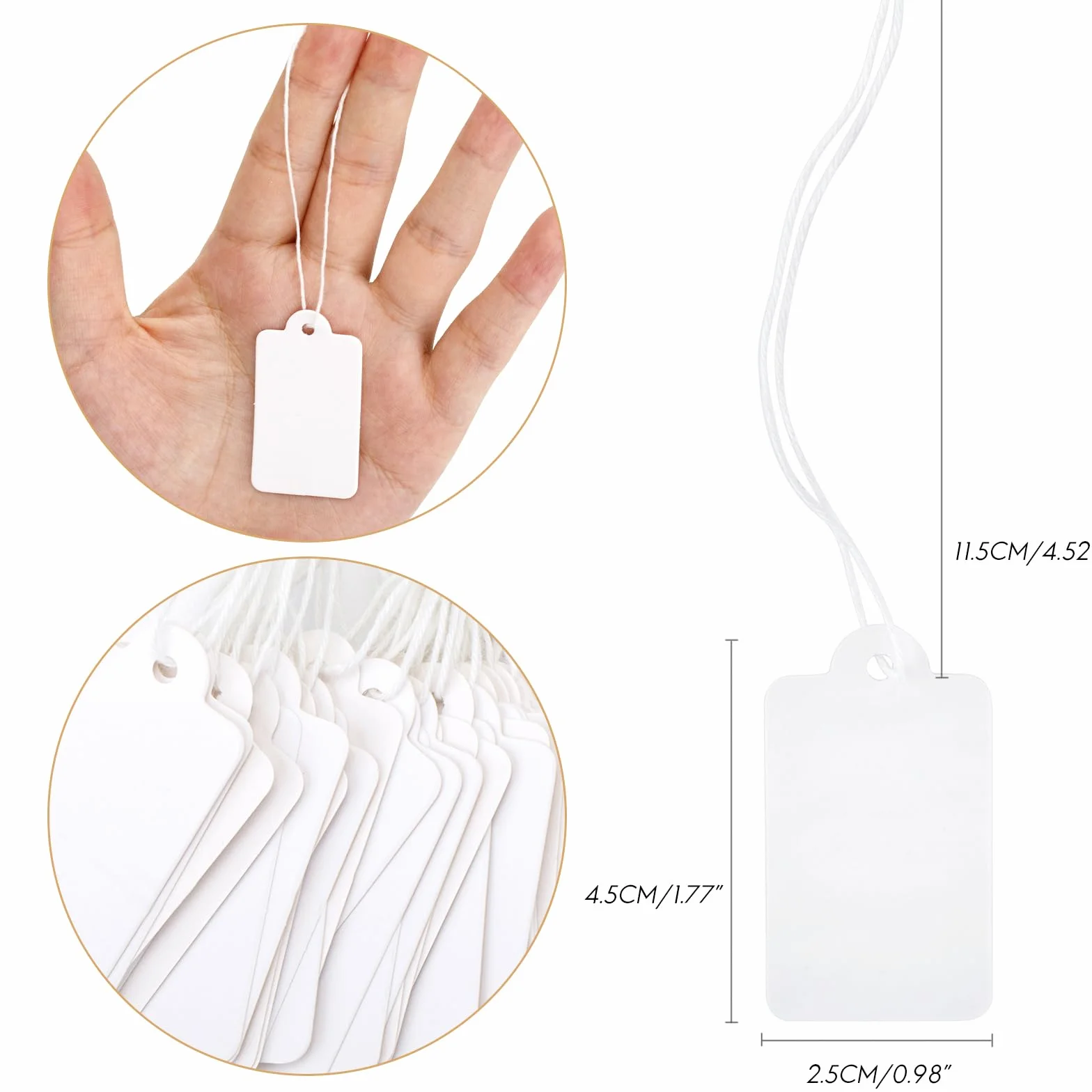 G2PLUS 500 szt. Etykiety cenowe Kraft 45 x 25 mm ze sznurkiem do wyrobu jubilerskiego - biały