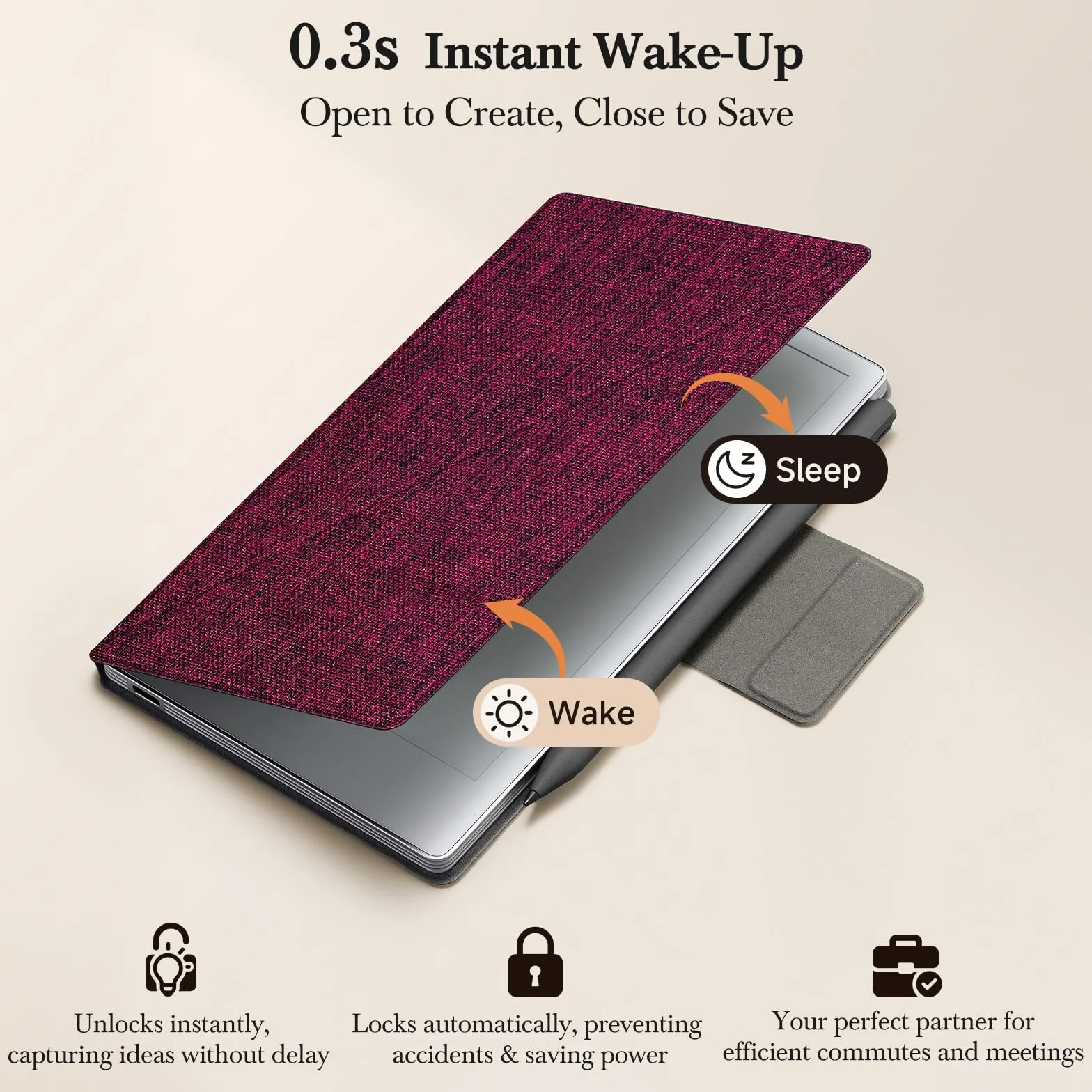 Etui z magnetycznym podstawnikiem na Remarkable Paper Pro Move, folio z mozaikowym tkaniem, składana holderka na długopis z tyłu, auto wake/sleep, wyściełka mikrofibrowa, silny magnes (Bordowy)