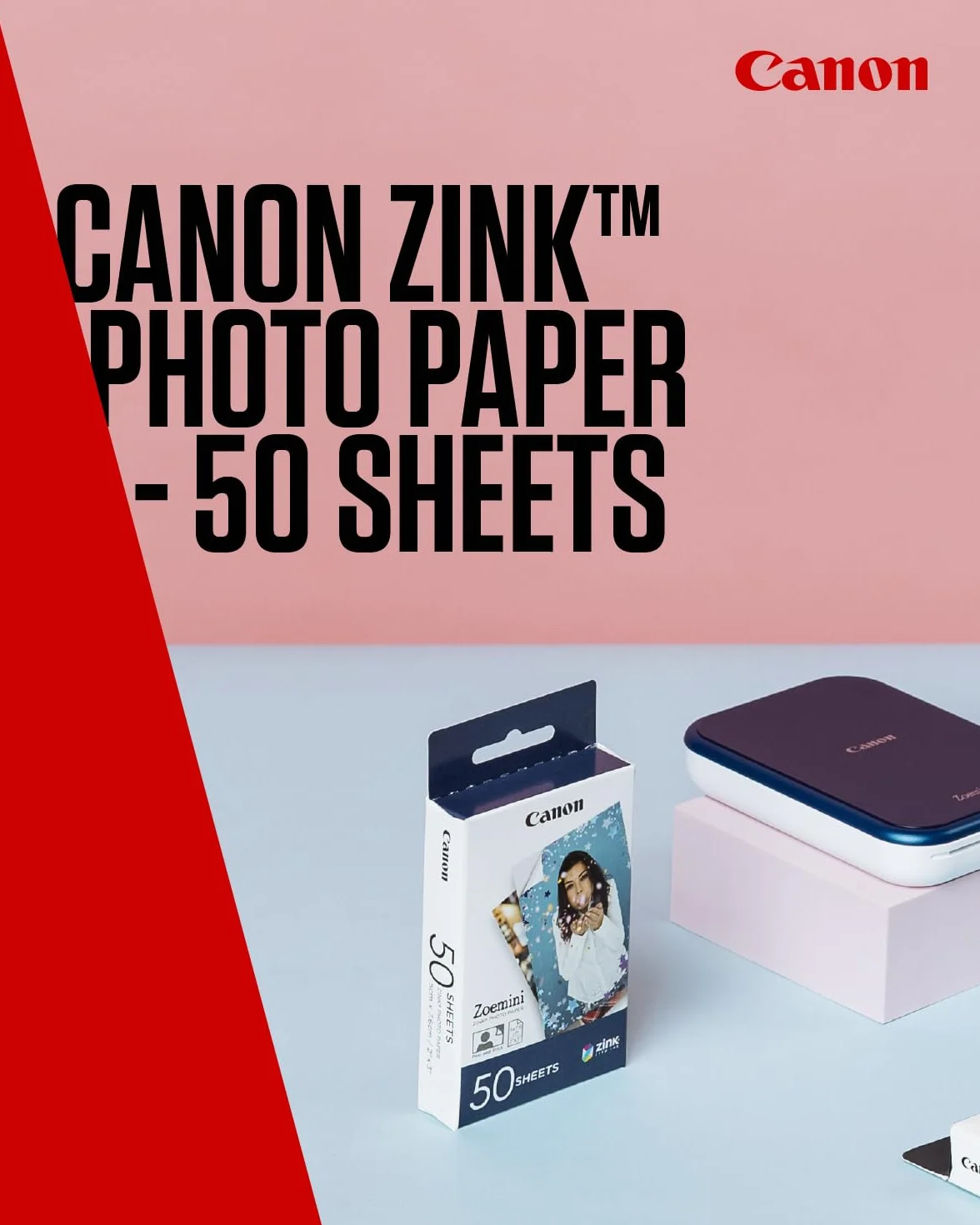Canon 3215C002 Zoemini ZINK Papier Fotograficzny, Biały, 50 Arkuszy