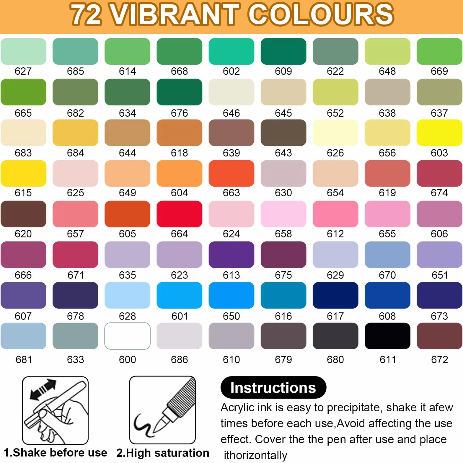 Zestaw 72 Acrylic Paint Pens · Akrylowe Pisaki z Końcówką Pędzelkową · Markery na Bazie Wody · Kryjące Pisaki do Kamienia, Szkła, Tkanin, Drewna, Płótna