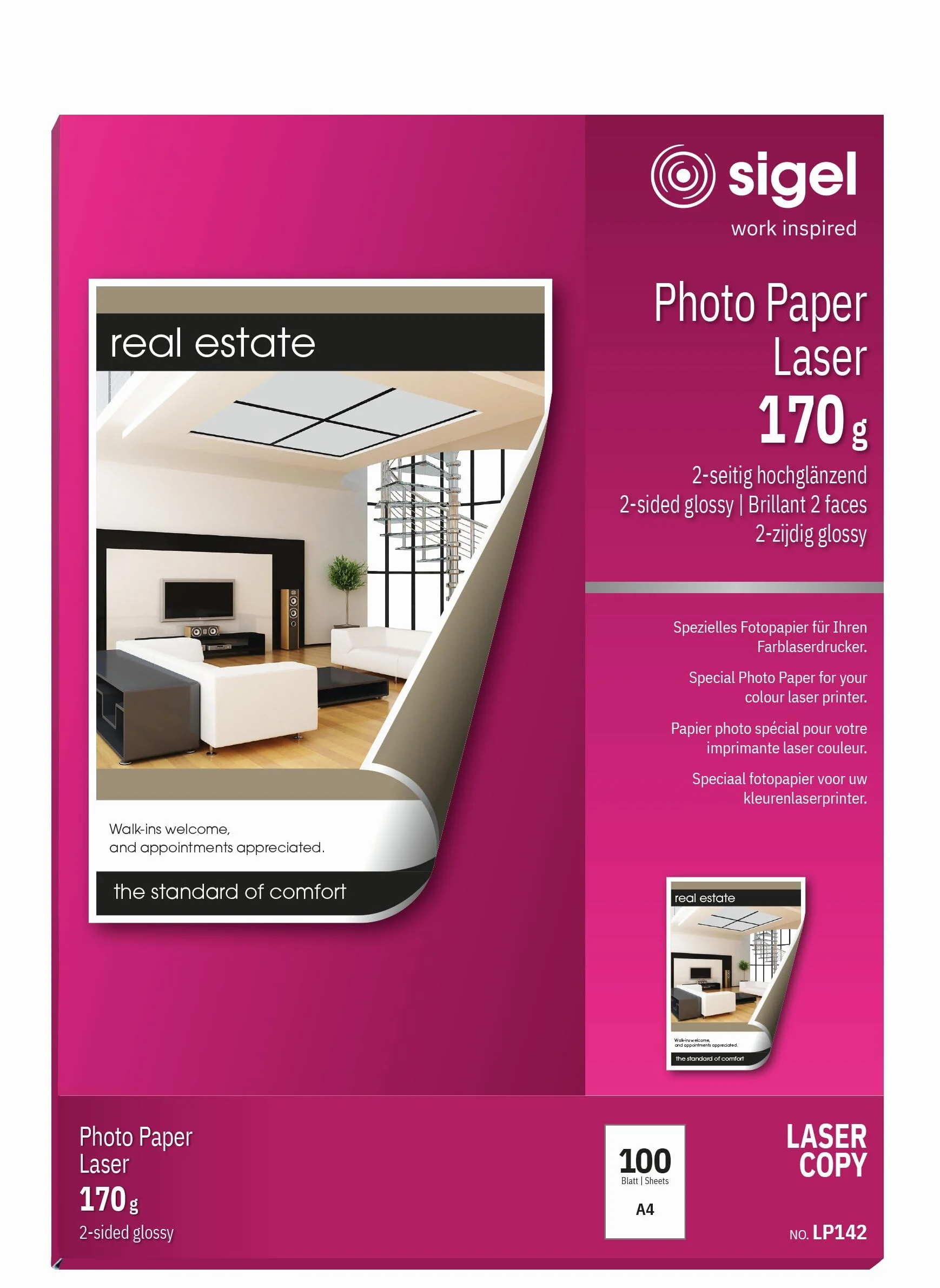 SIGEL LP142 papier fotograficzny do kolorowego lasera/kopiarki, A4, biały, 170 g/m², 100 arkuszy