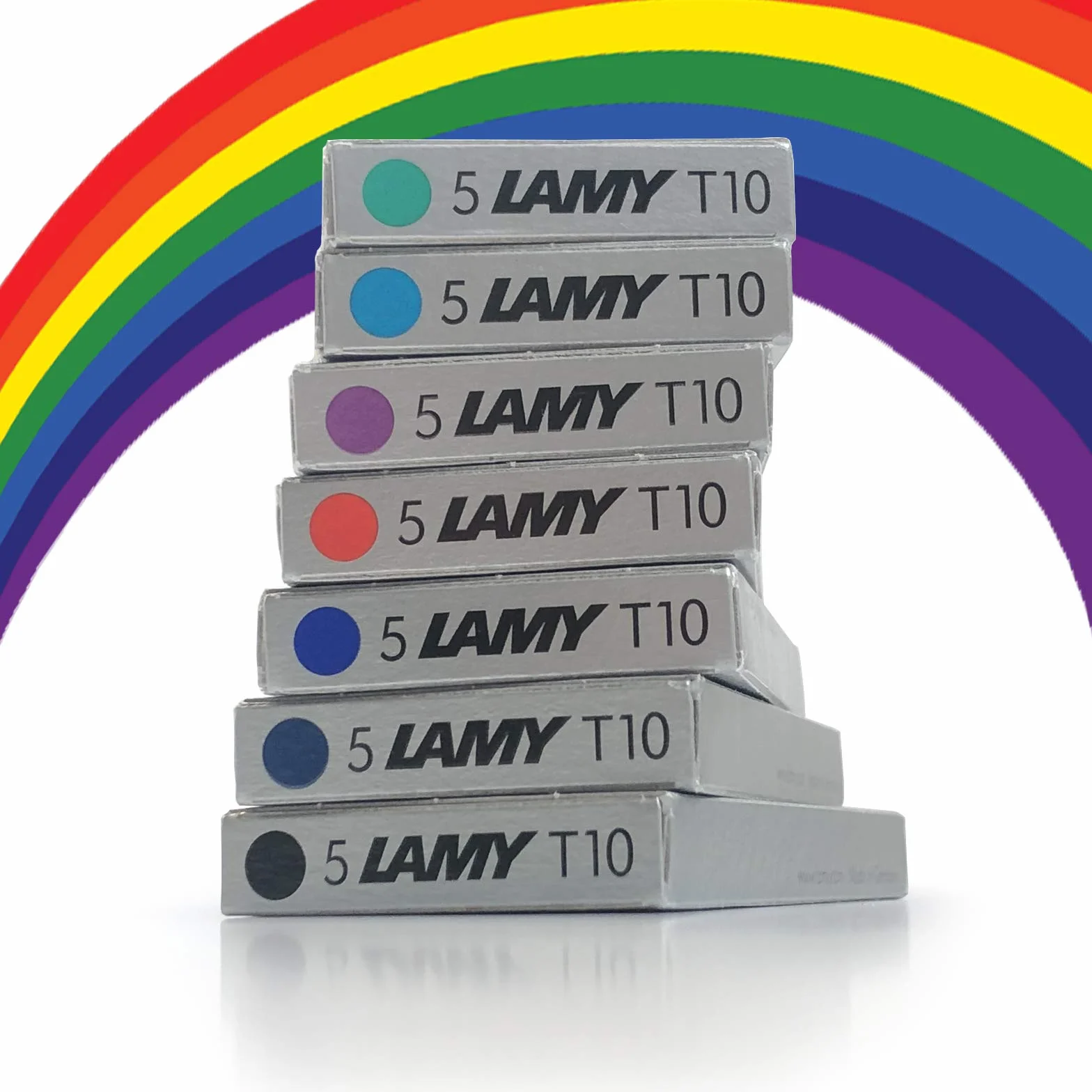 Lamy T10 Zestaw wkładów atramentowych w różnych kolorach, uzupełnienia do wszystkich długopisów Lamy (1 opakowanie każdego koloru - 7 paczek - 35 wkładów - czarny, czerwony, ścieralny niebieski