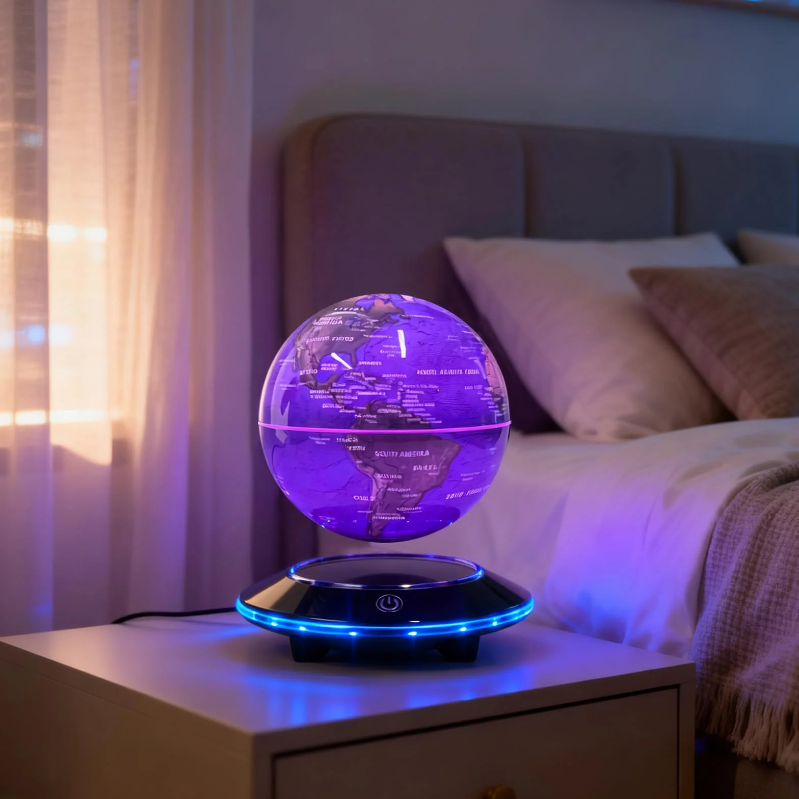 Lewitujący globus ze zmieniającym się kolorem światłem LED, magnetyczna, pływająca mapa świata, globusy, obracający się o 360 stopni, nastrojowa lampka, lampki nocne do pokoju, biura, biura