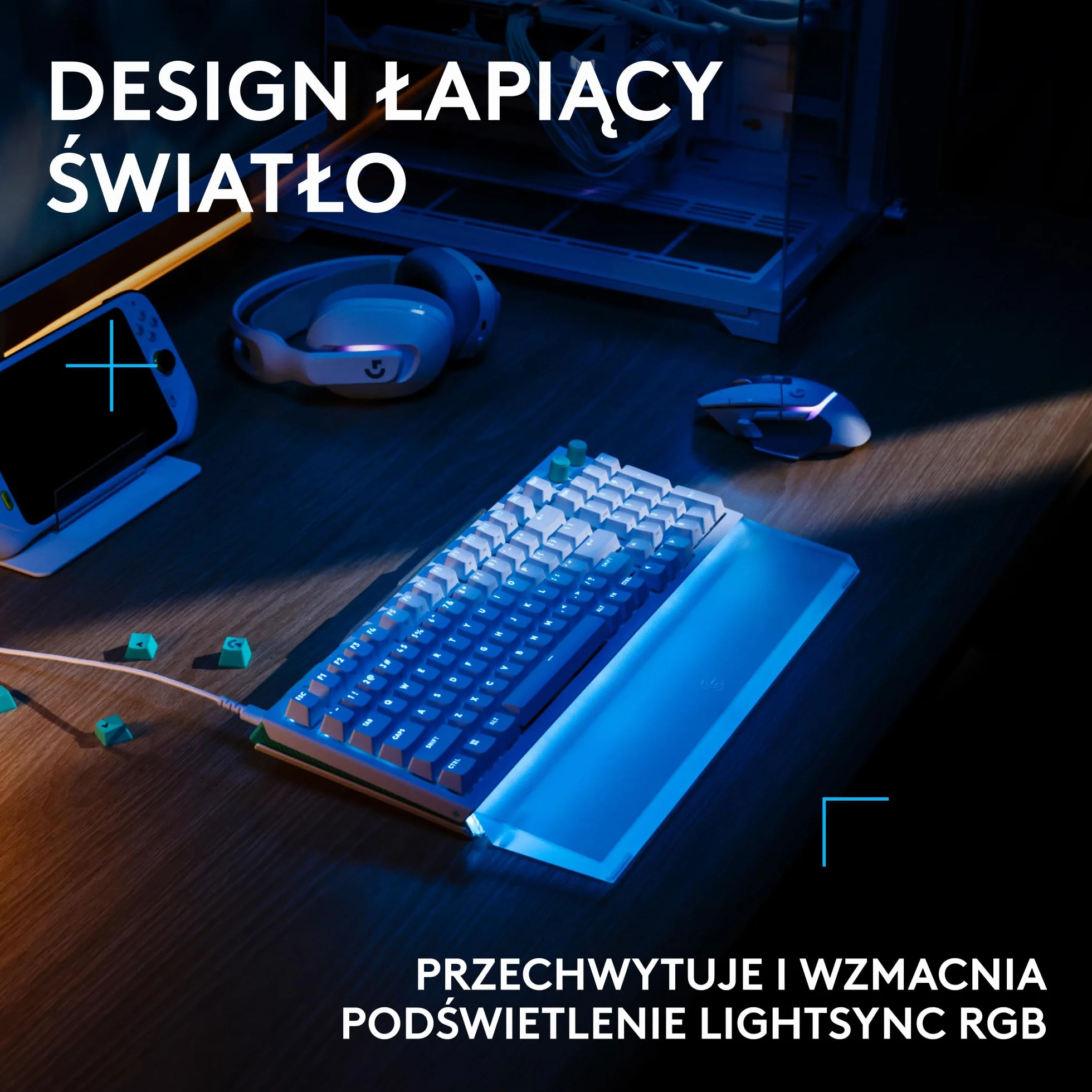 Logitech G G512 X PALM REST 98, LIGHTSYNC RGB – akrylowa podpórka pod nadgarstki z grawerem laserowym, która wzmacnia efekt świetlny, zaprojektowana dla modelu G512 X 98 – Przezroczysta