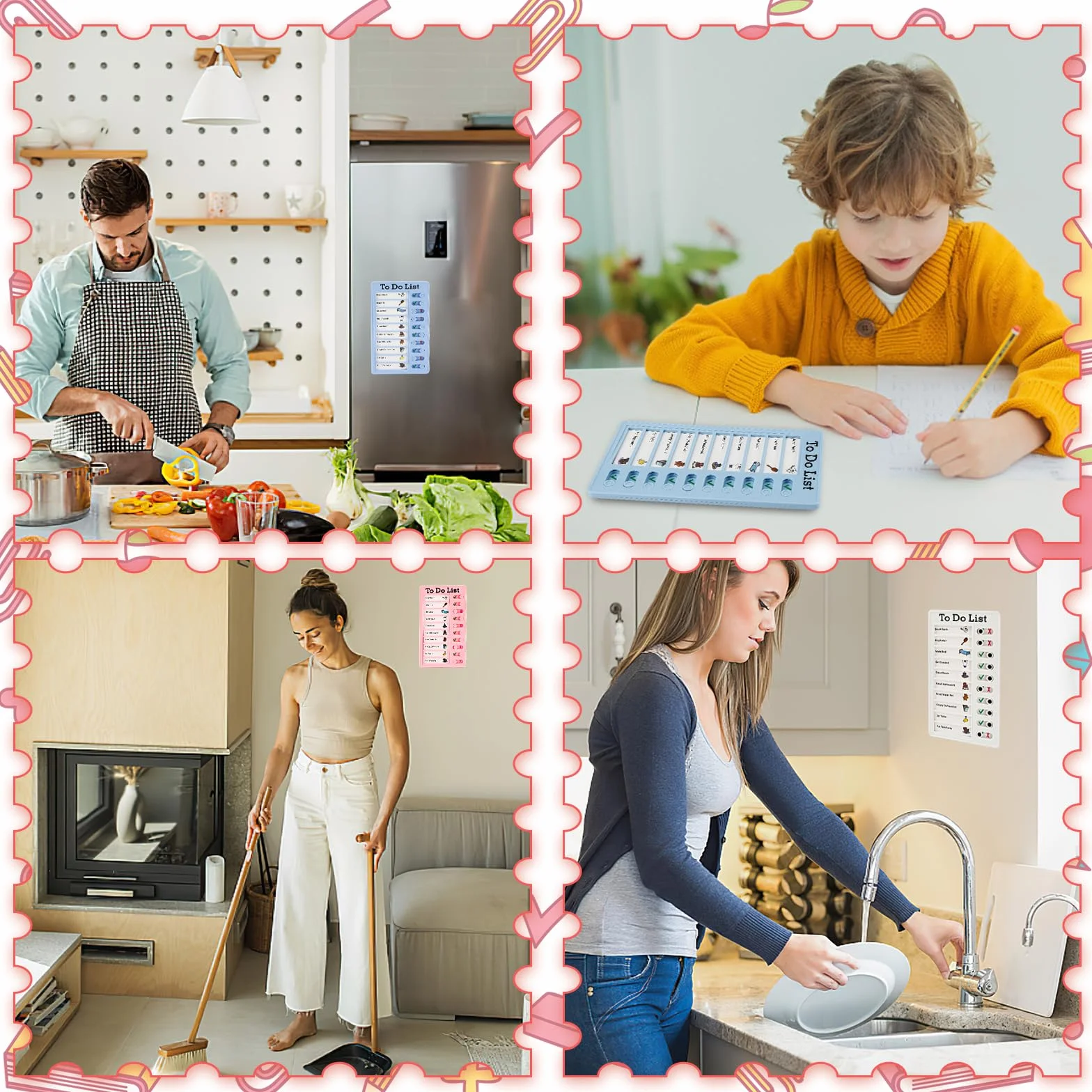 Litimkat 4 sztuki tablic do sprawdzenia, Tablica do sprawdzenia listy rzeczy do zrobienia, Tablica do sprawdzenia listy obowiązków z 10 arkuszami papieru do ścierania, dla dzieci i dorosłych