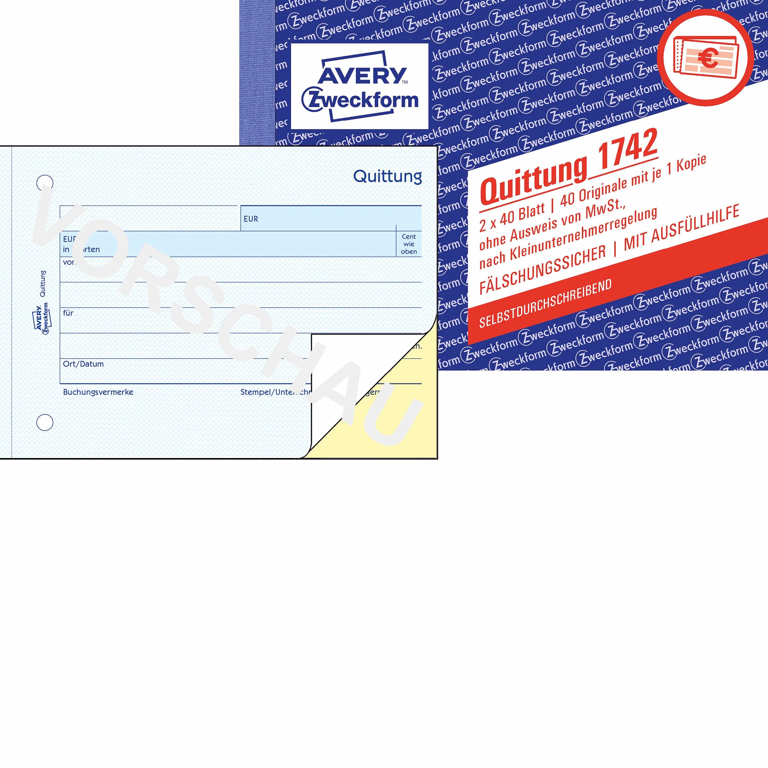Avery Zweckform A6 1742-10 Blok Pokwitowań, Niebieski, 80 Arkuszy