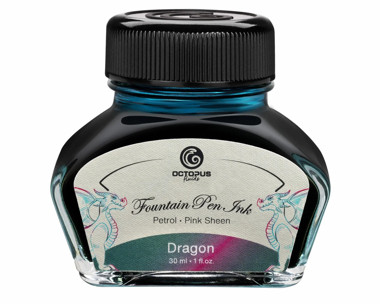 Octopus Fluids Dragon Sheen Ink, atrament do piór wiecznych w kałamarzu, atrament Sheen, petrol, 30 ml, Smok