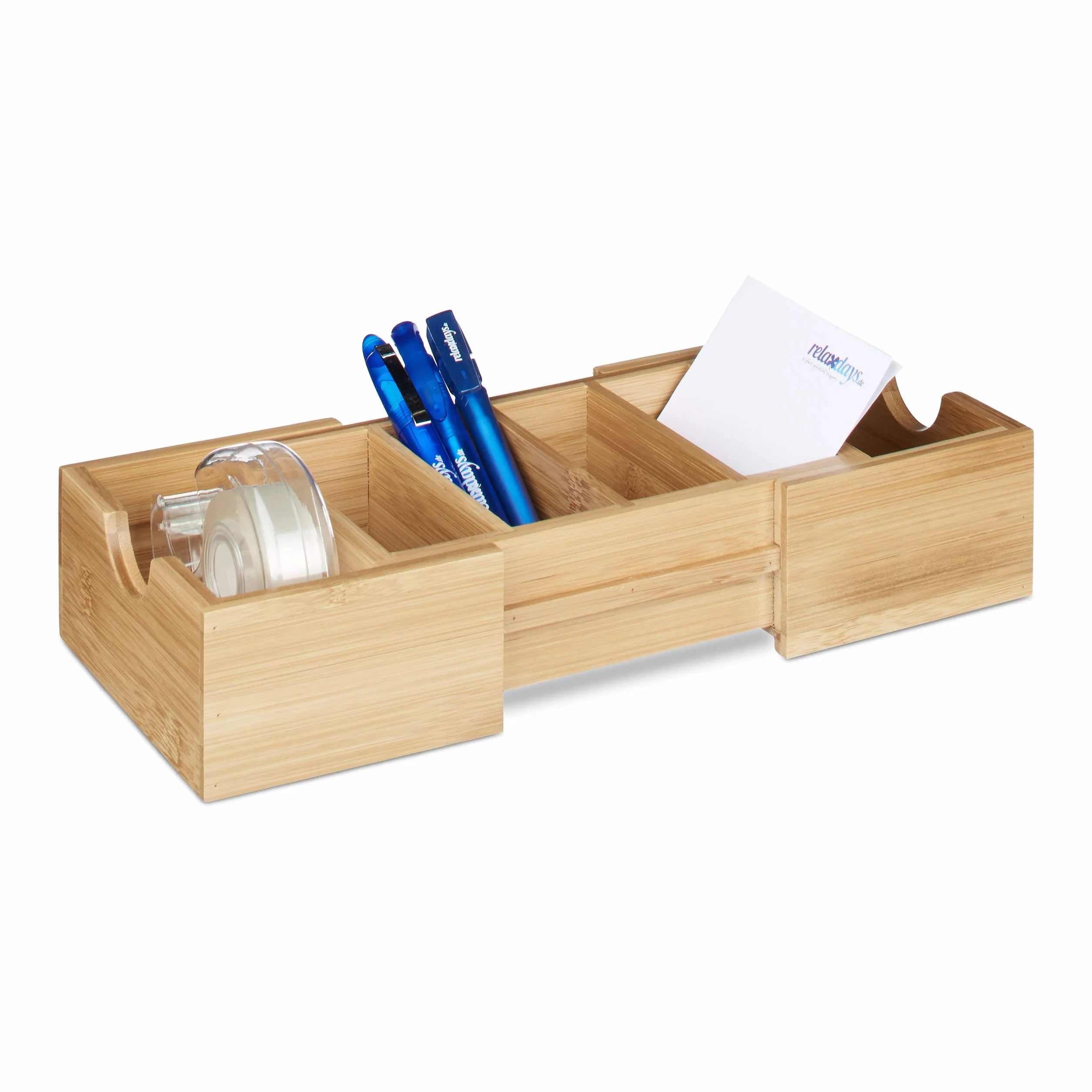 Relaxdays Bambusowe pudełko indeksowe DIN A8, organizer na wizytówki, wyciągany, wys. x szer. x gł.: ok. 5,5 x 13 x 30 cm, naturalny brąz