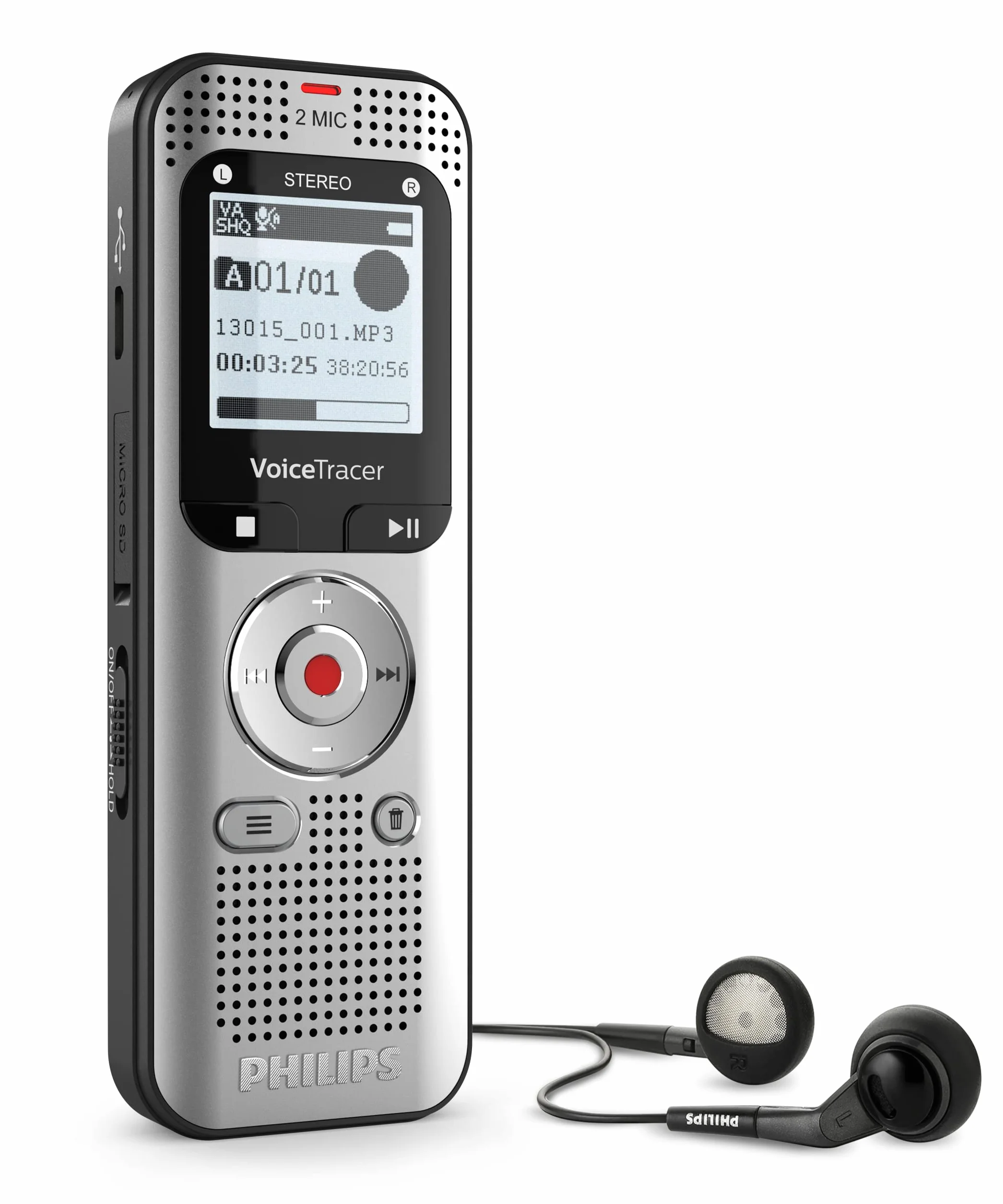 Philips DVT2015 VoiceTracer, dyktafon, nagrywarka, MP3, HiFi stereo, w zestawie licencja testowa Sembly AI: transkrypcja i podsumowania sztucznej inteligencji