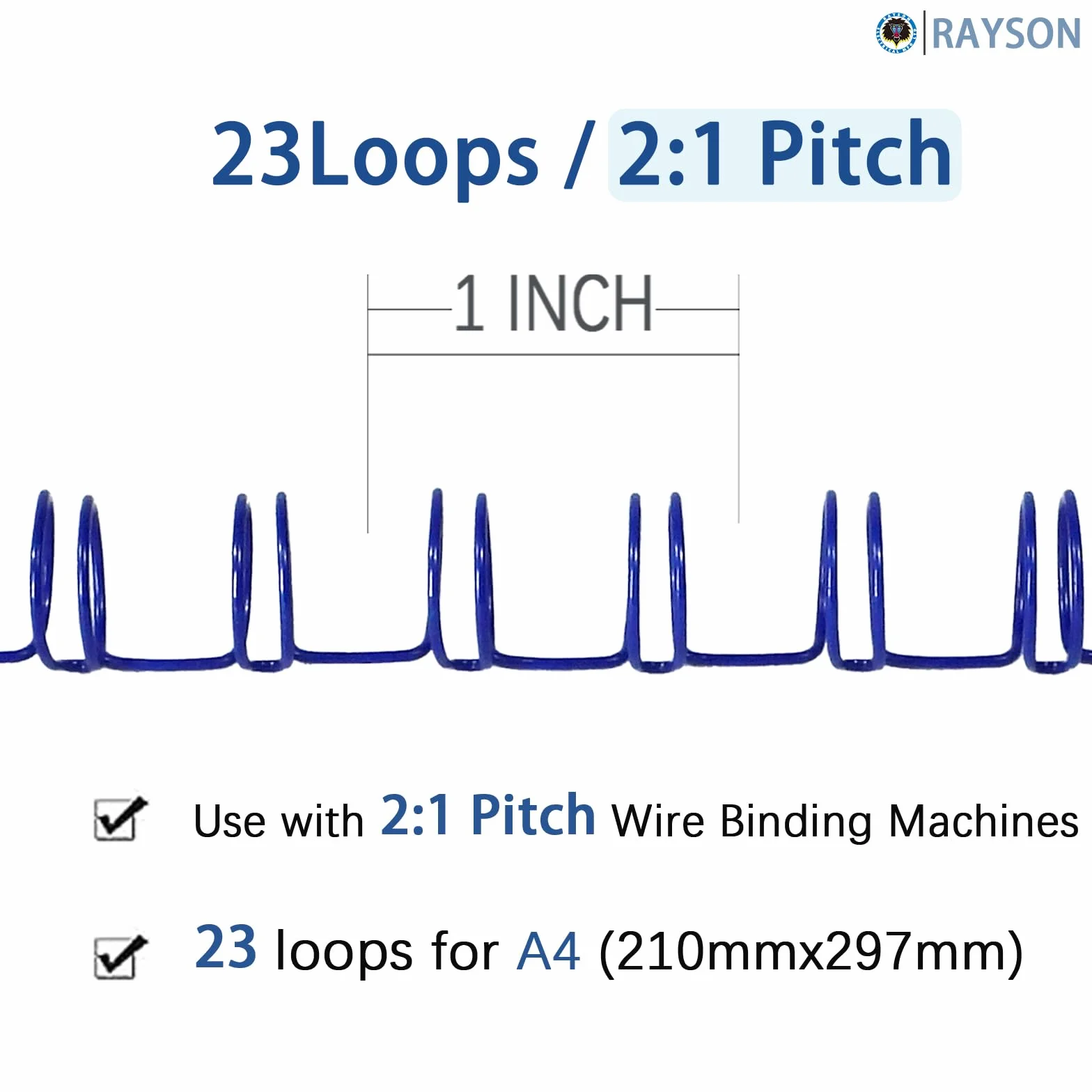 RAYSON Kolce do wiązania drutu, 23 pętle, 15-50 arkuszy, skok 2:1, 9,5 mm, A4, wielokolorowe, 100 sztuk