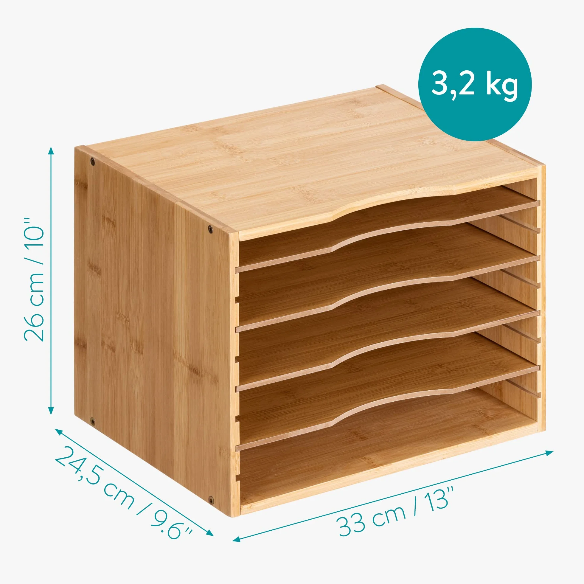 Navaris Bambusowa półka na dokumenty – 33 x 26 x 24,5 cm organizer na biurko – drewniana półka 5 półek – system organizacji m. in. biura.