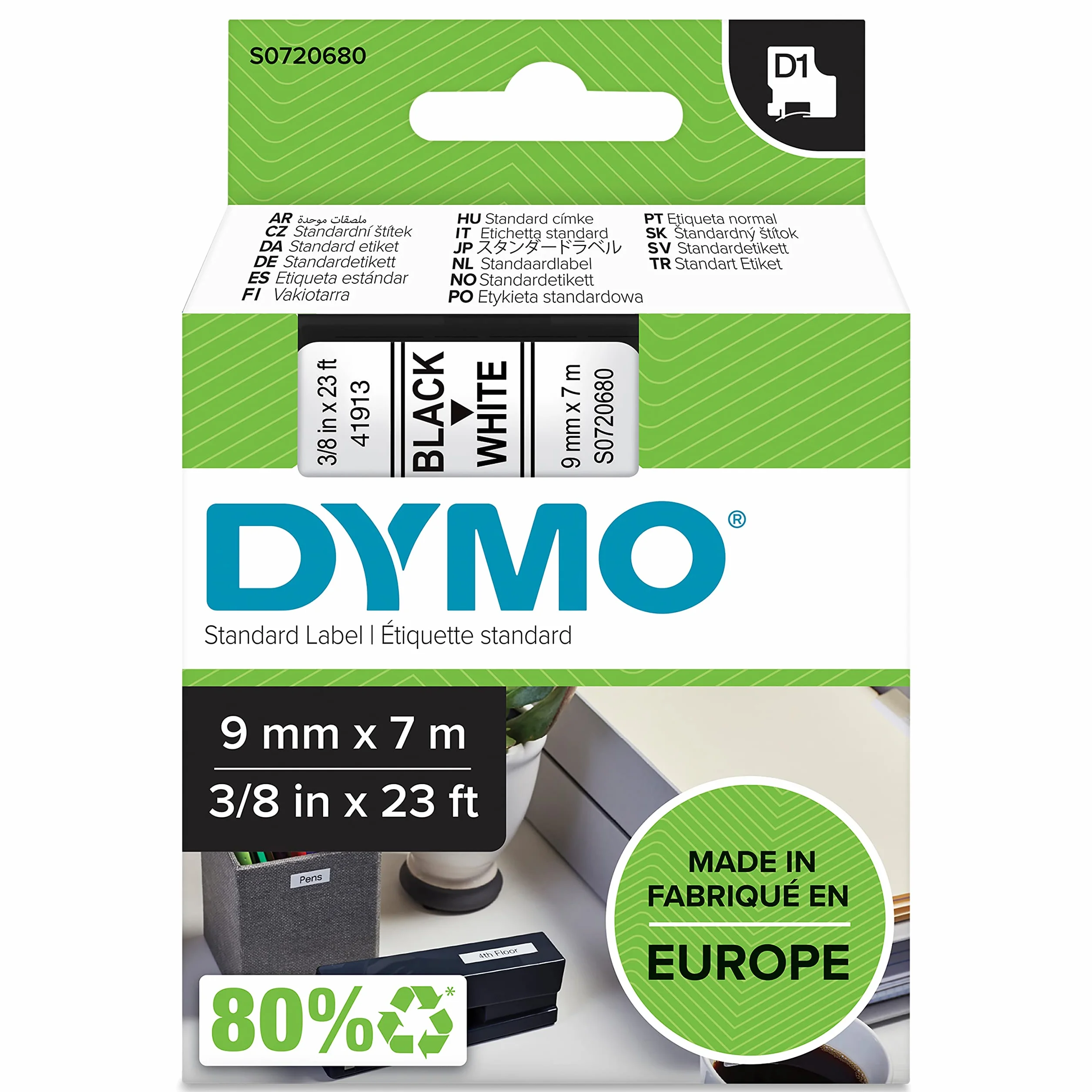 DYMO Autentyczne etykiety D1, czarny nadruk na białej taśmie, 9 mm x 7 m, samoprzylepne etykiety dla producentów etykiet LabelManager, wyprodukowano w Europie