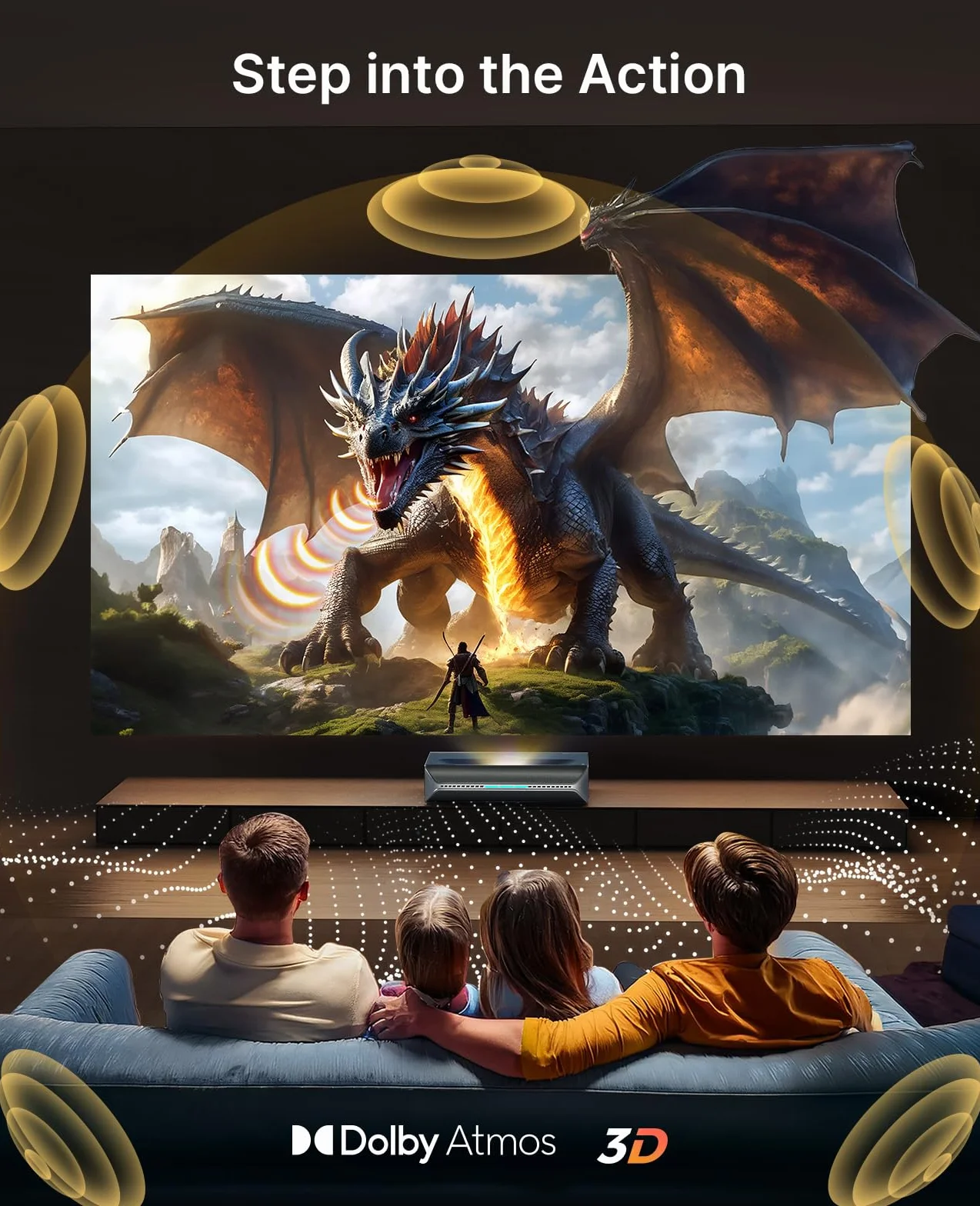 NexiGo Aurora Pro MKII, Projektor UST z laserem trójkolorowym 4K, Kontrast 30000:1, Dynamiczna Przysłona i Przyciemnianie Lasera, Współczynnik rzutu 0,21:1, Dolby Vision i Atmos, HDR10+, 3D