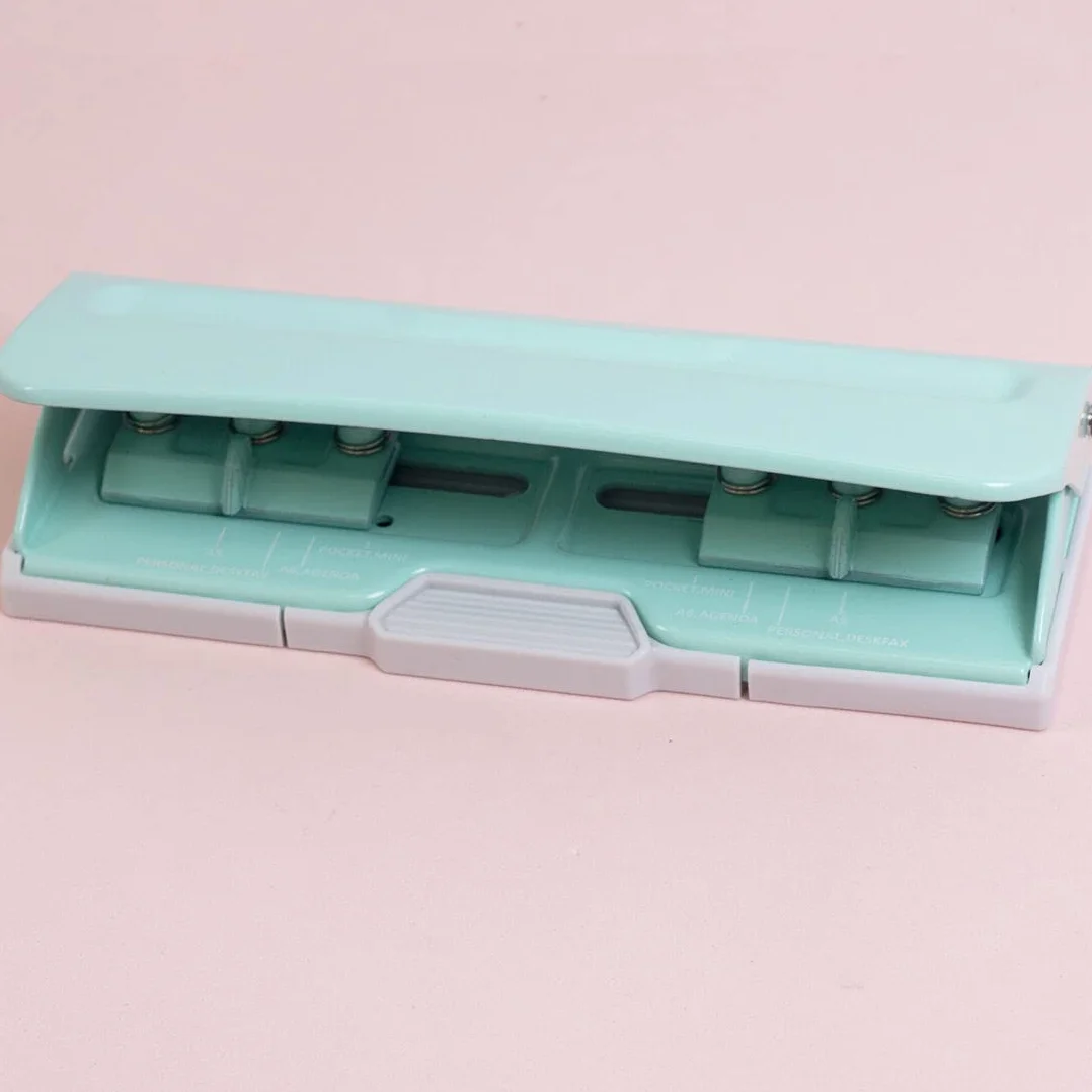 Craftelier turkusowy niebieski regulowany dziurkacz z 6 otworami do planerów Mini, Pocket, A6, A5, Personal i Deskfax do scrapbooking