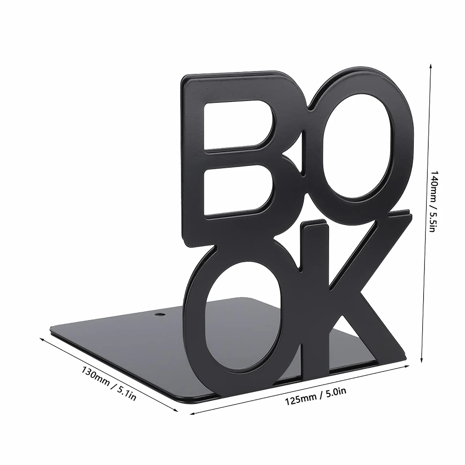 1 para Znaków Książki Kształt Książka Kończy się Szałwia Zielona Bookends Stojak na Książki Metalowe Bookends do Szkoły Wystrój Stołu Domowego (Czarna para 140 mm)