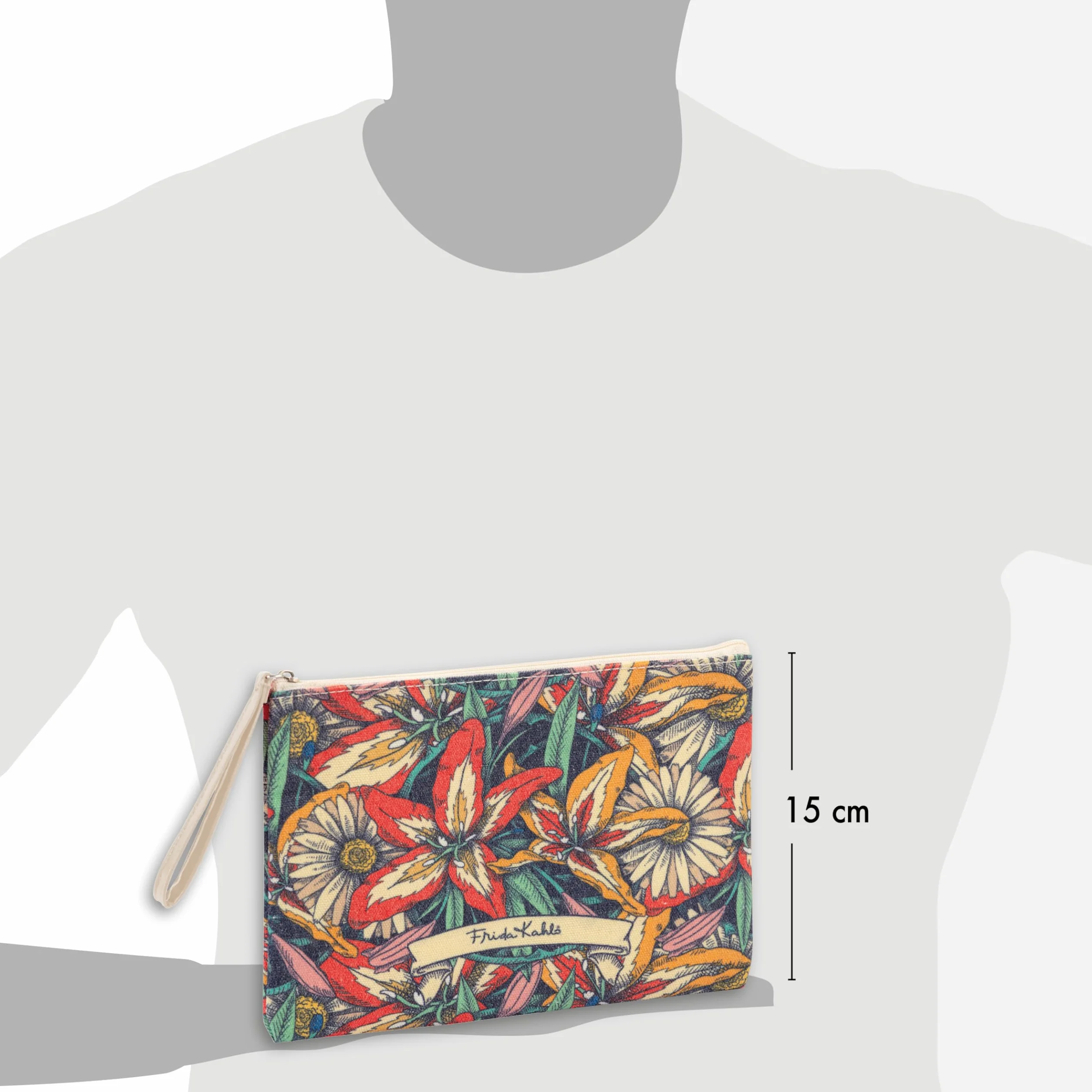 Clairefontaine Saszetka Wielofunkcyjna Bawełniana Motyw Kwiatowy Frida Kahlo 22,5x15 cm Duża Pojemność