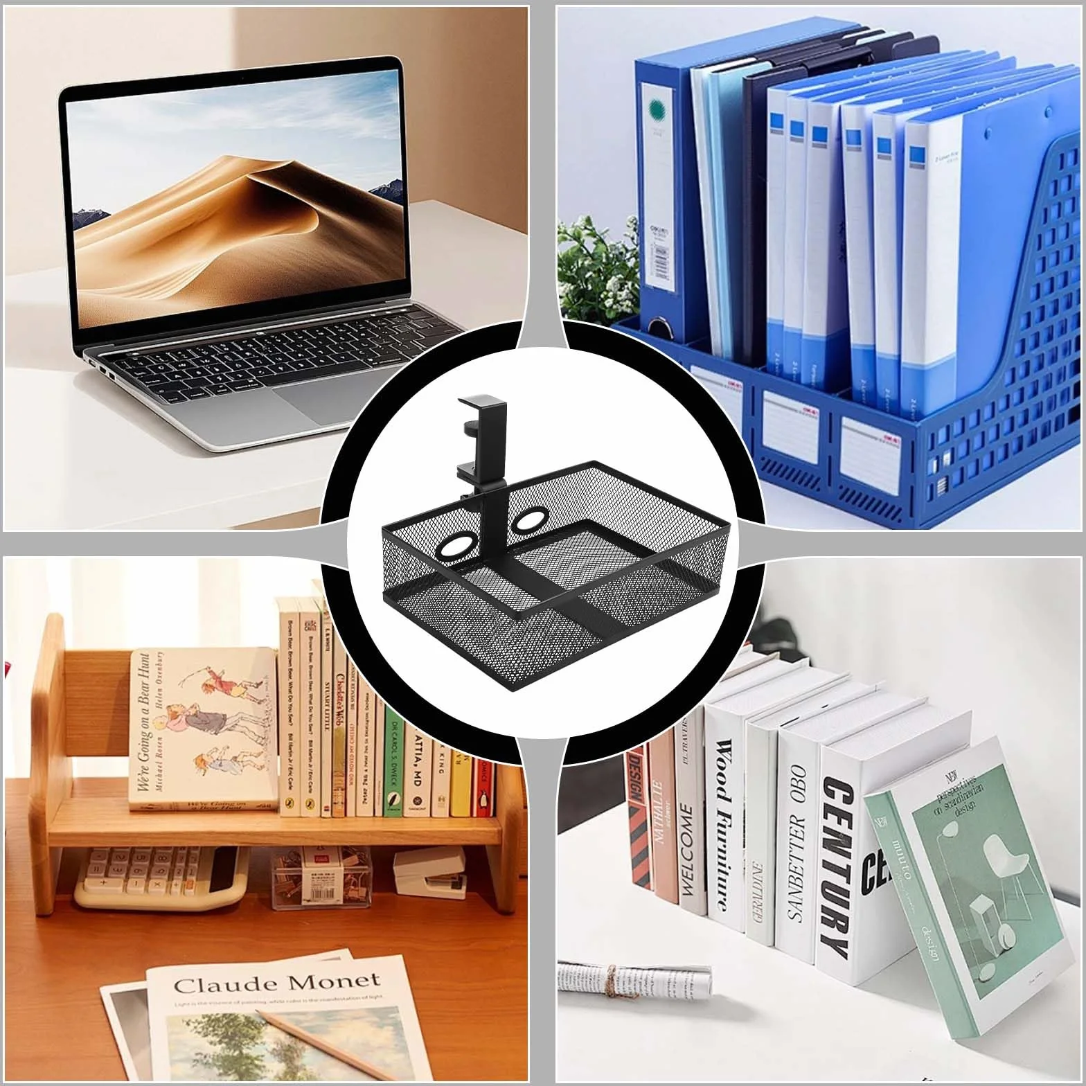 Szuflada pod biurko organizer 360° z 2 otworami na przewody czarny