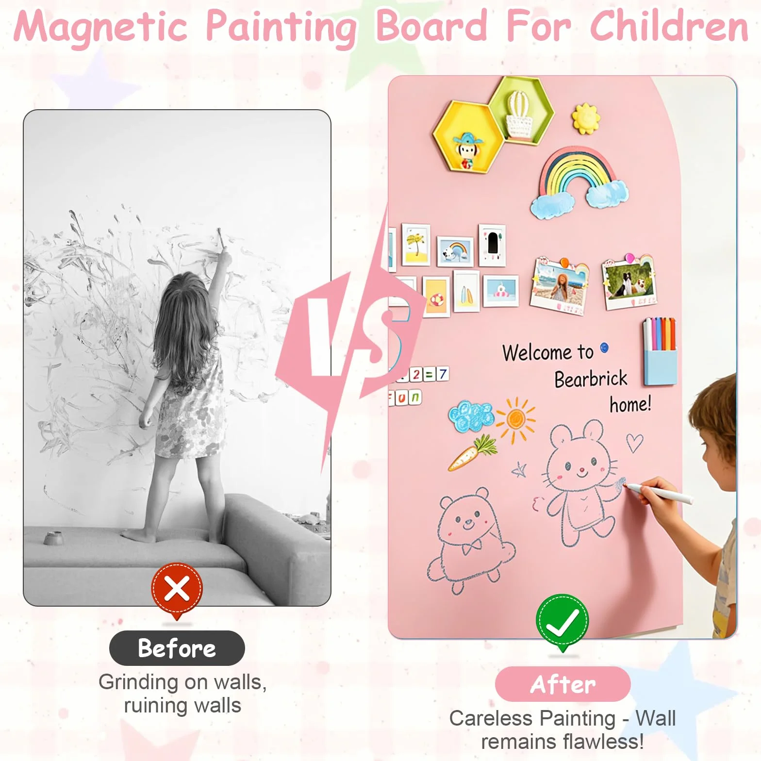 Tablica magnetyczna dla dzieci 60x120 cm samoprzylepna zmywalna do pisania zestaw 18 sztuk