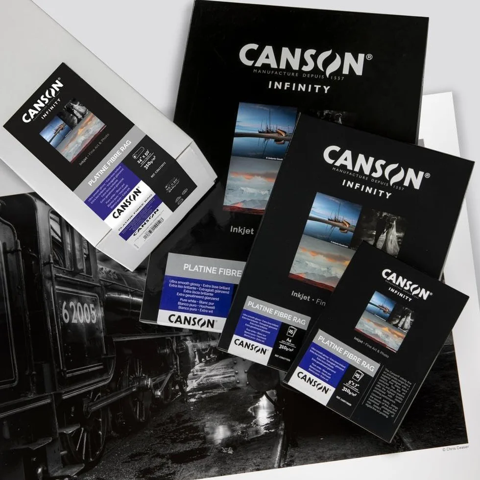 CANSON Infinity Platine Fibre Rag Ultra gładki błyszczący papier A4 310 g/m², cyfrowe papiery do ciemni, 25 arkuszy czystej bieli, idealny dla profesjonalnych fotografów