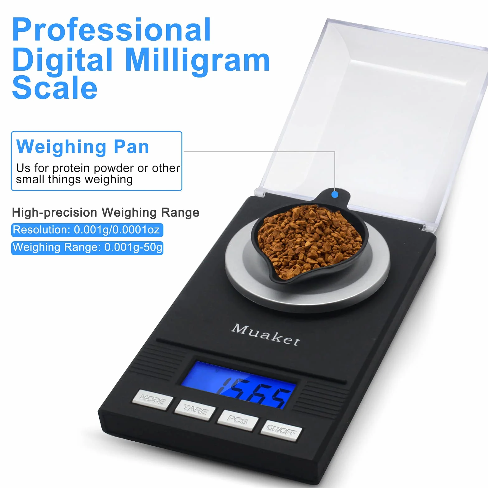 MG waga probiercza 50 g/0,001 g, waga kieszonkowa z wyświetlaczem LCD, bardzo precyzyjna waga laboratoryjna, waga apteczna waga proszkowa z odważnikami kalibracyjnymi, pęsetą i podkładkami