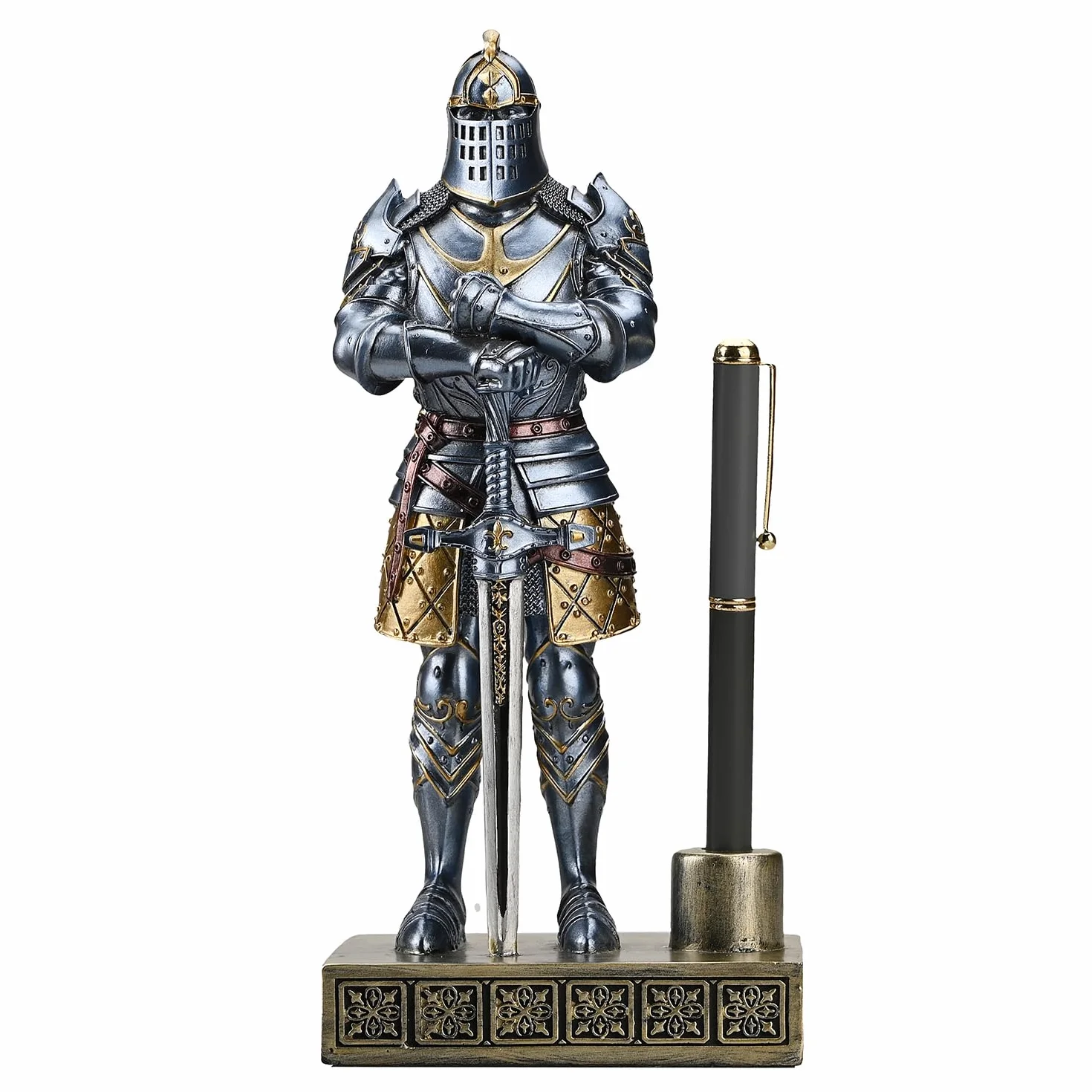 King's Guard rycerz stojak na długopisy statuetka biurowy stojak na długopisy organizer na biurko dla mężczyzn najlepsza kolekcja jako prezent 24 cm (niebieski)