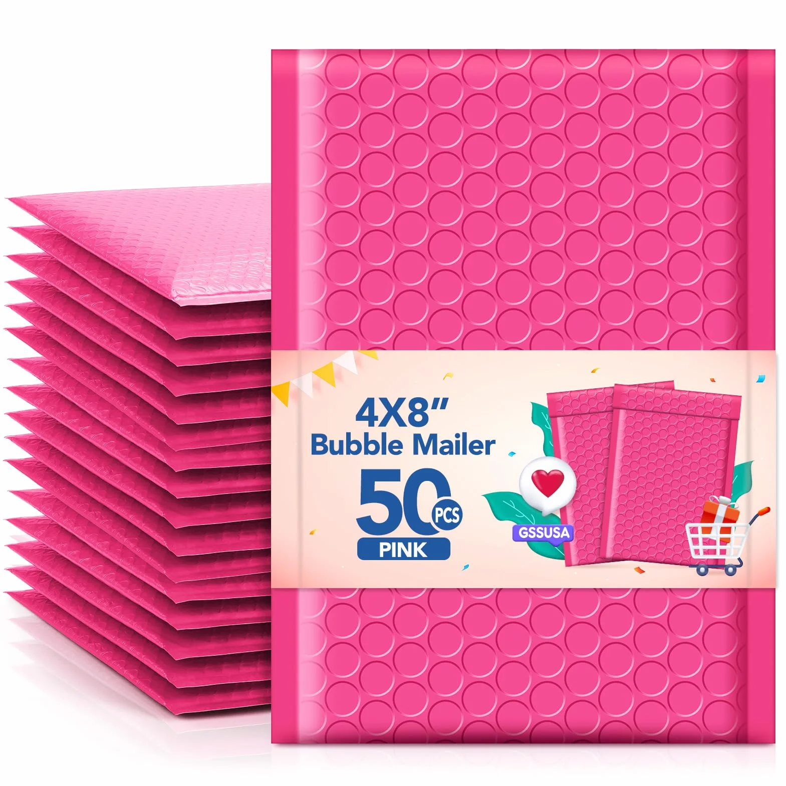 Bubble Mailers 4x8 Inch 50 Pack Padded Envelopes Self Seal Shipping Bags Jewelry Small Business Pink