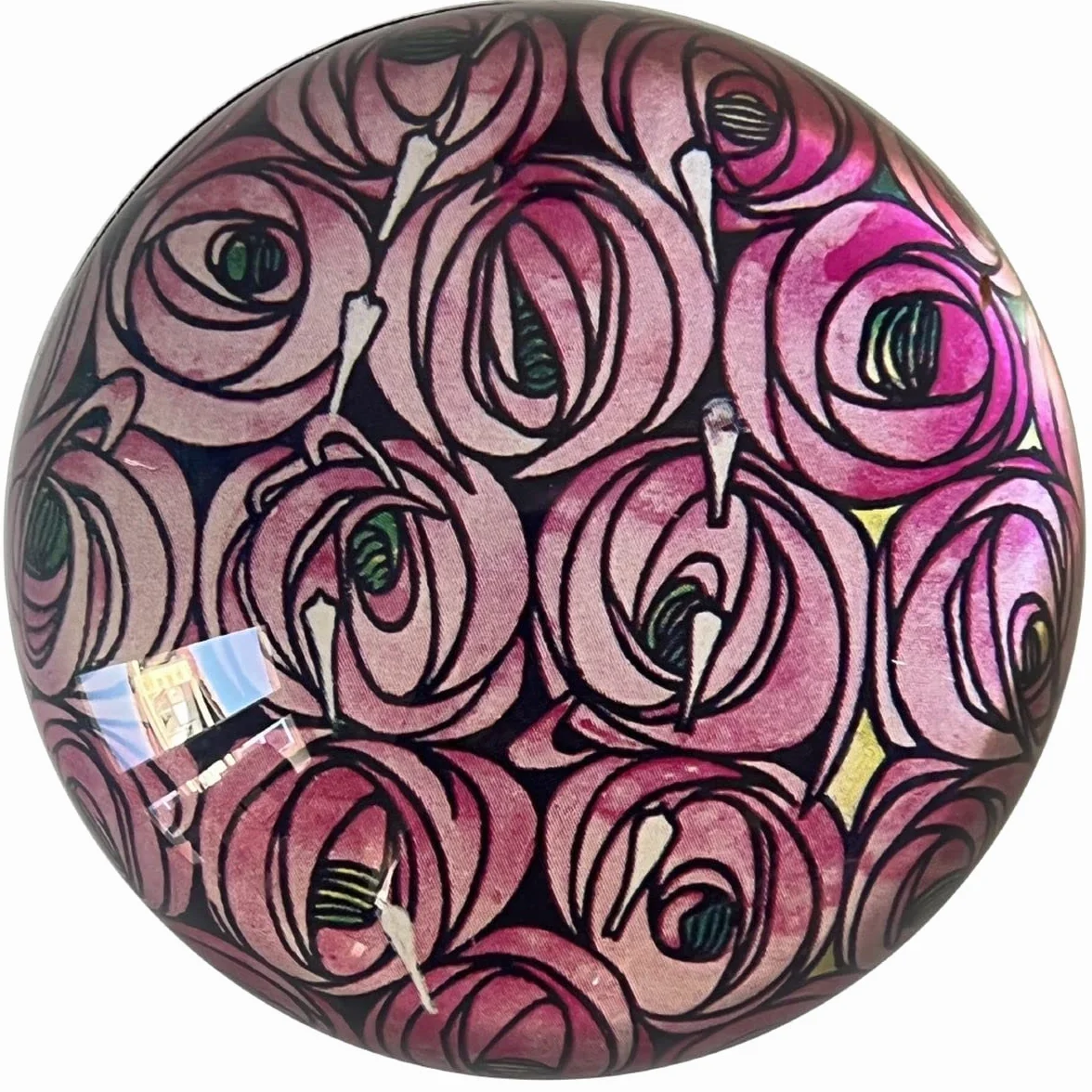 Domed Glass Paperweight - wzór z różami Mackintosh