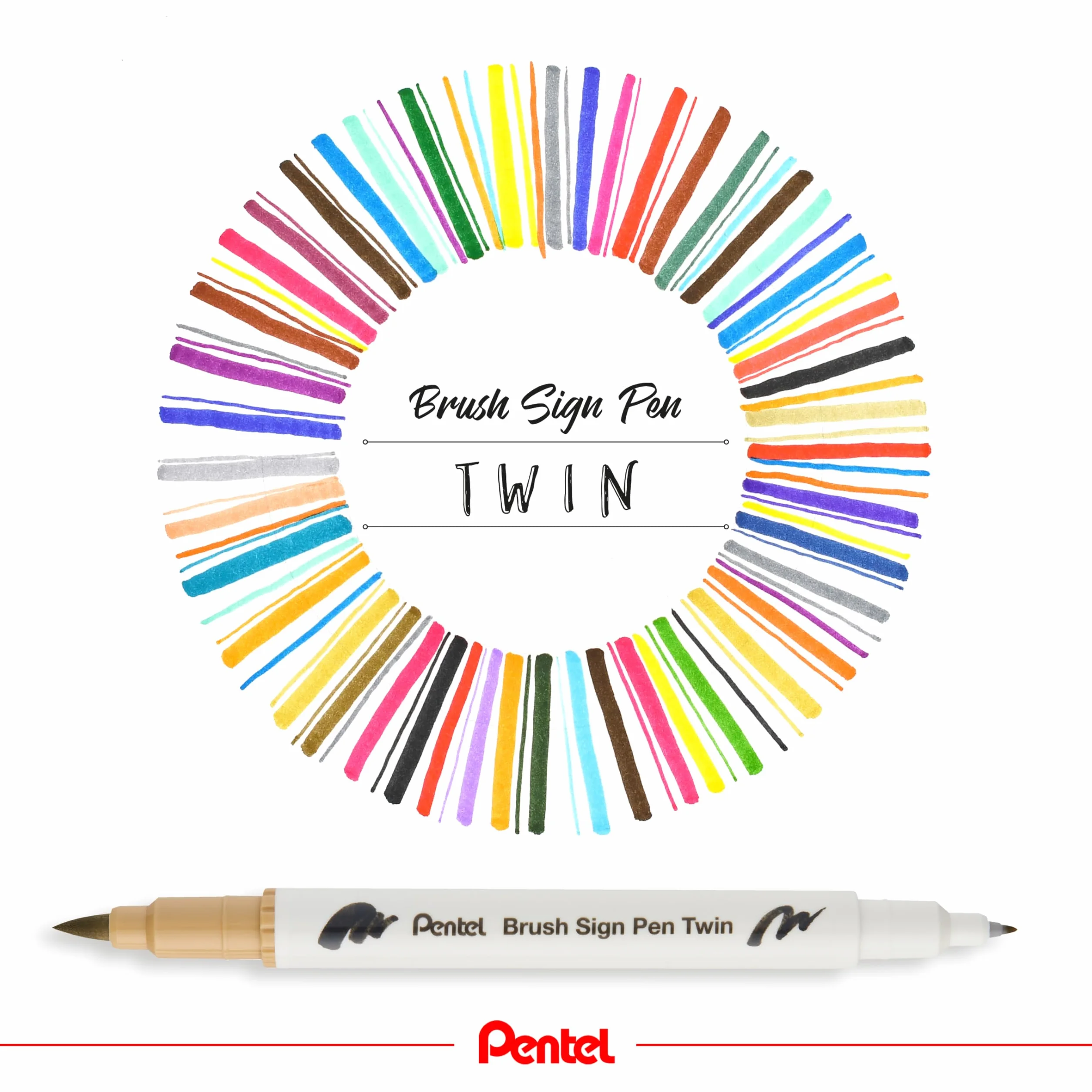 Pentel SESW30C-6 Brush Sign Pen Twin, zestaw 6 kolorów, flamastry z dwiema elastycznymi końcówkami, tusz na bazie wody, sortowane, 1 sztuka (6 sztuk)