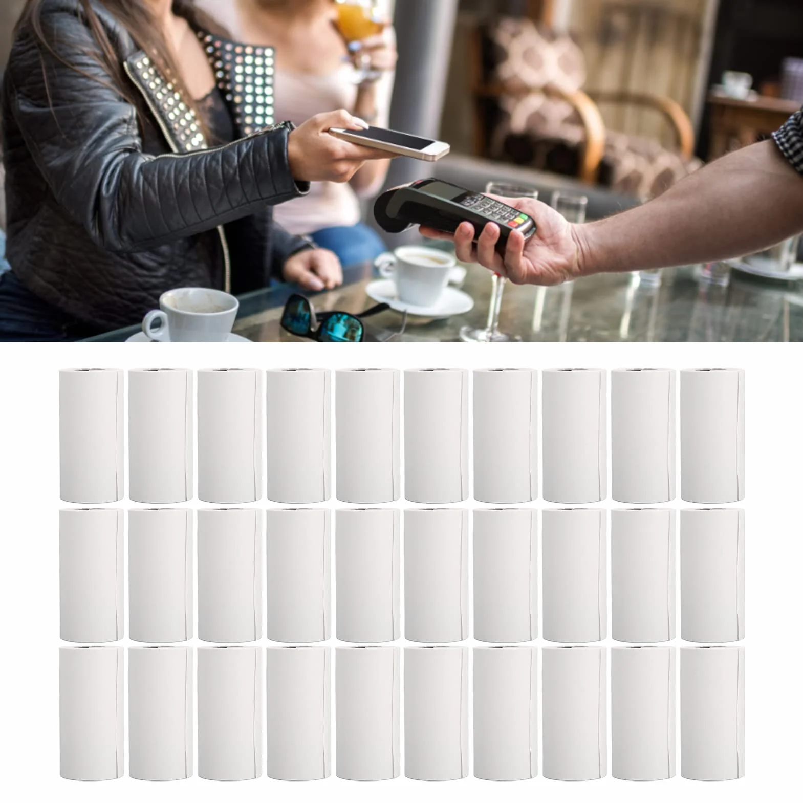 30 Rolek Papieru Pokwitowań, 57x30mm Papier Termiczny POS Rolki Papieru do Kas Fiskalnych, Długość 5m, Jednolita Powłoka Wyczyść Drukowanie Etykieta na Pokwitowanie do Mini Drukarki