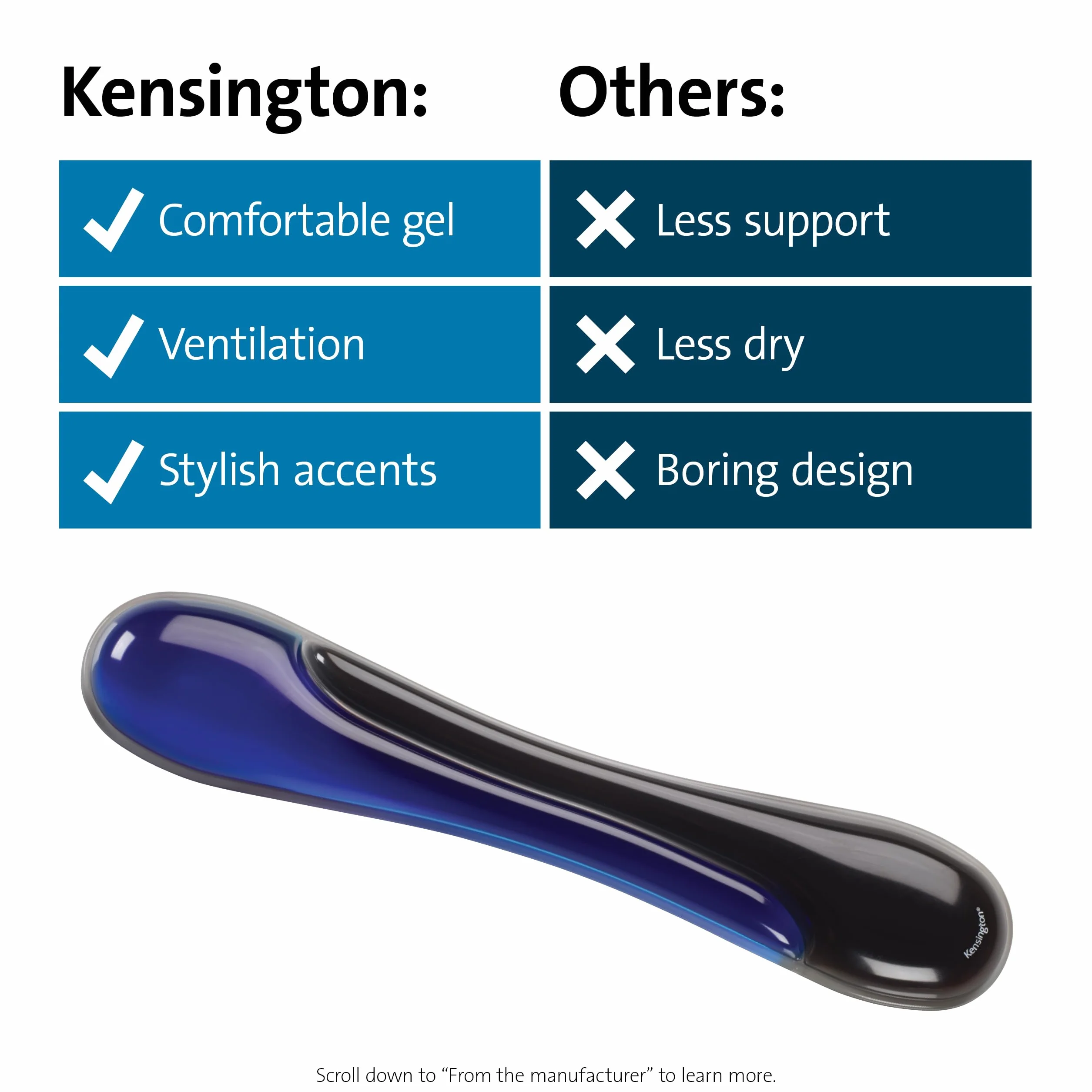Kensington, Żelowa Podkładka Duo Gel pod Nadgarstki do Klawiatury, Kolor Niebieski/Dym (62397)