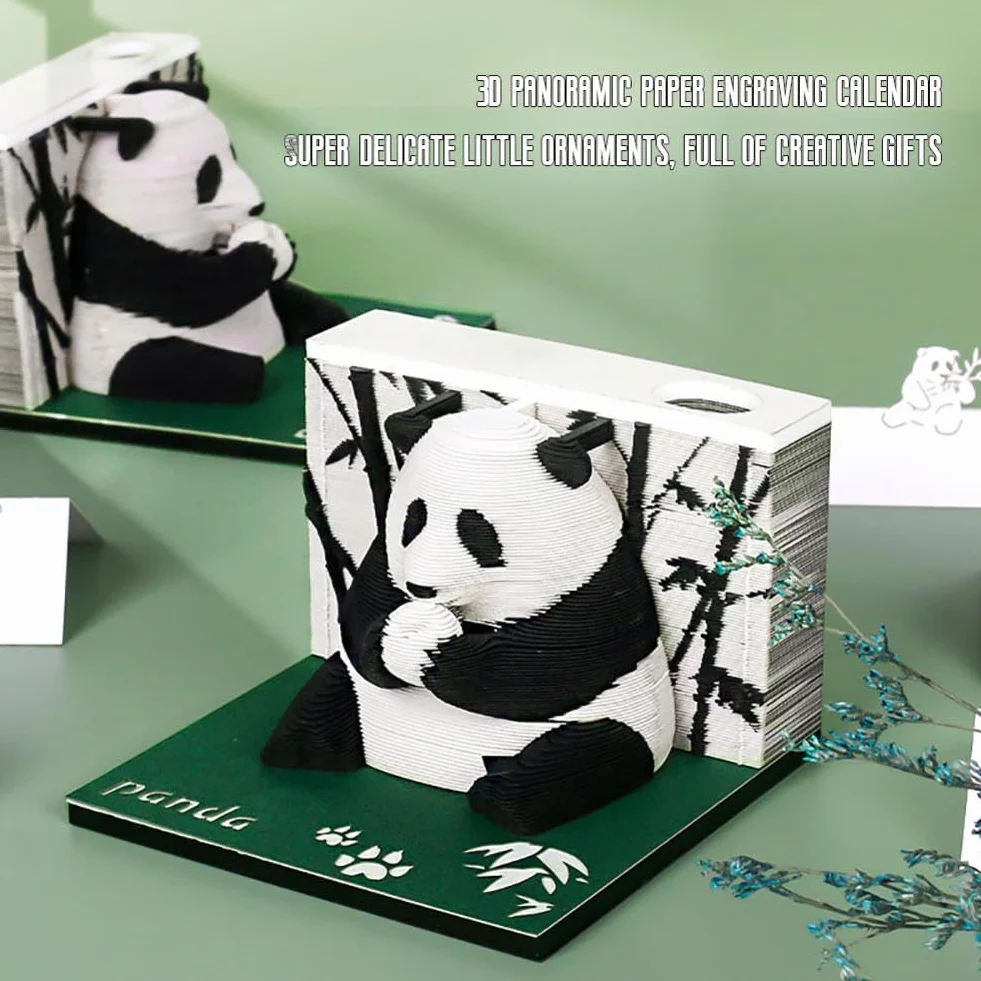 Kalendarz czasowy 2025 3D biurkowy panda grawerowany laserowo
